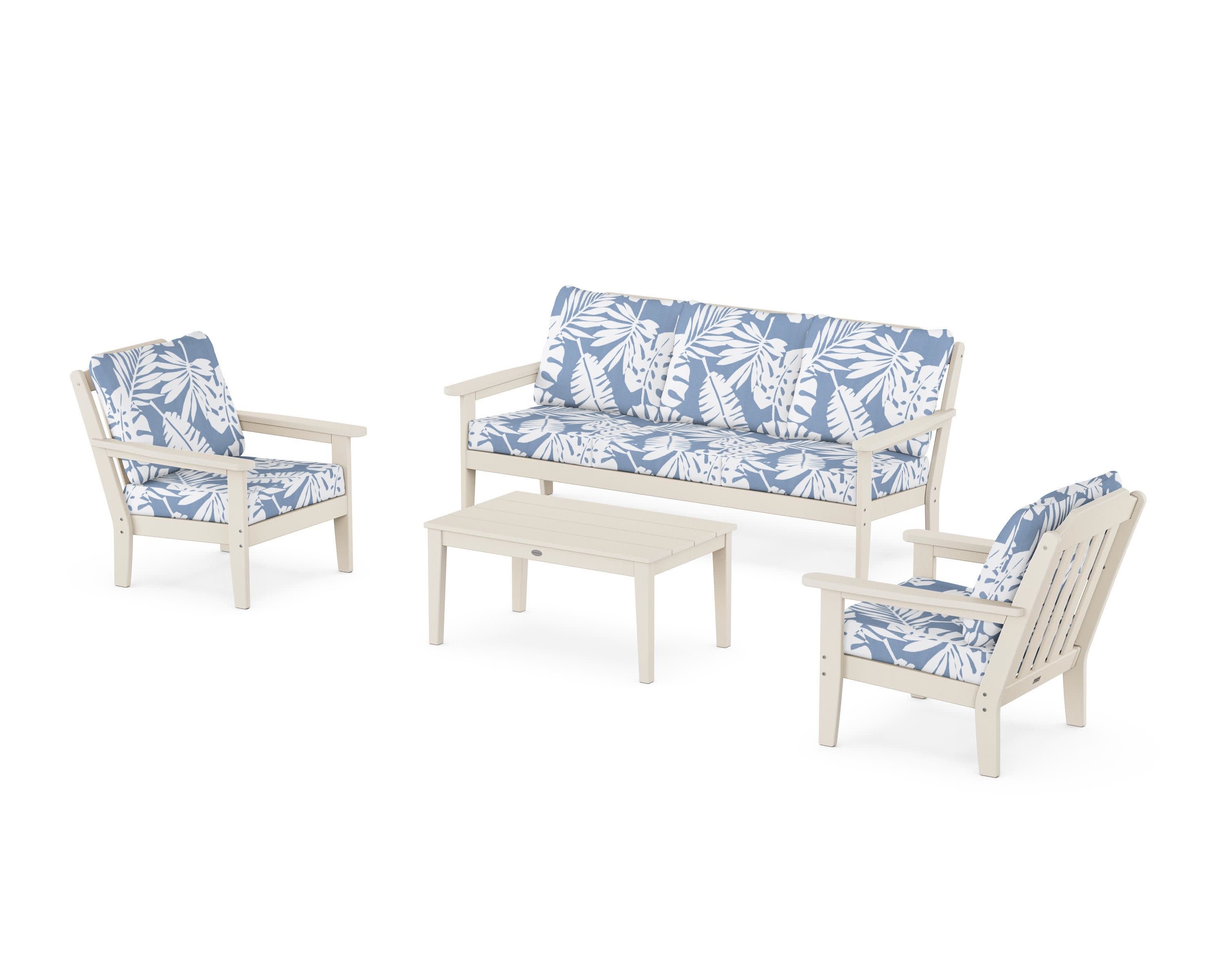 Cottage 4-Piece Deep Seating Set with Sofa in Sand / Leaf Sky Blue
