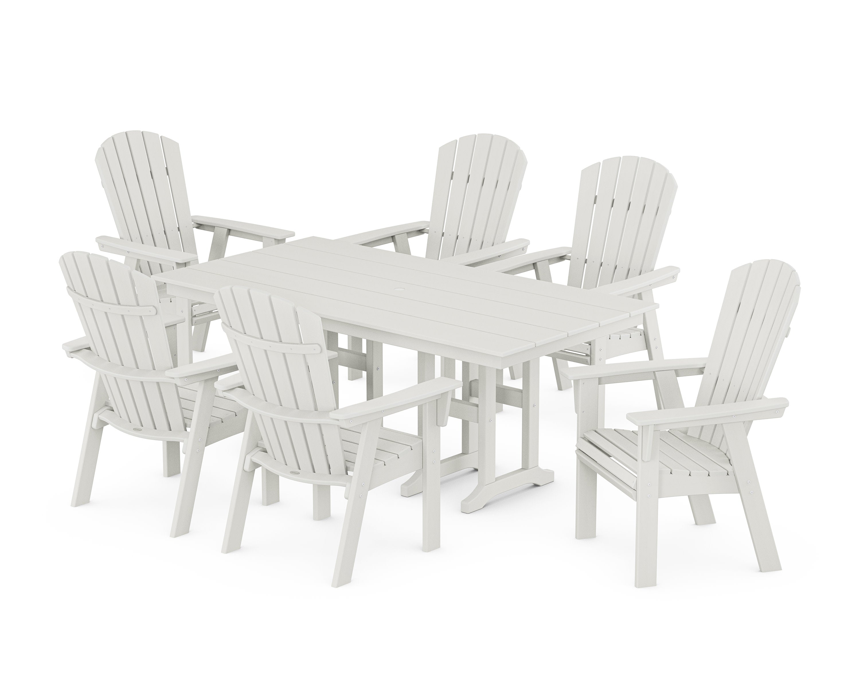Nautical Curveback Adirondack 7-Piece Farmhouse Dining Set in Vintage White