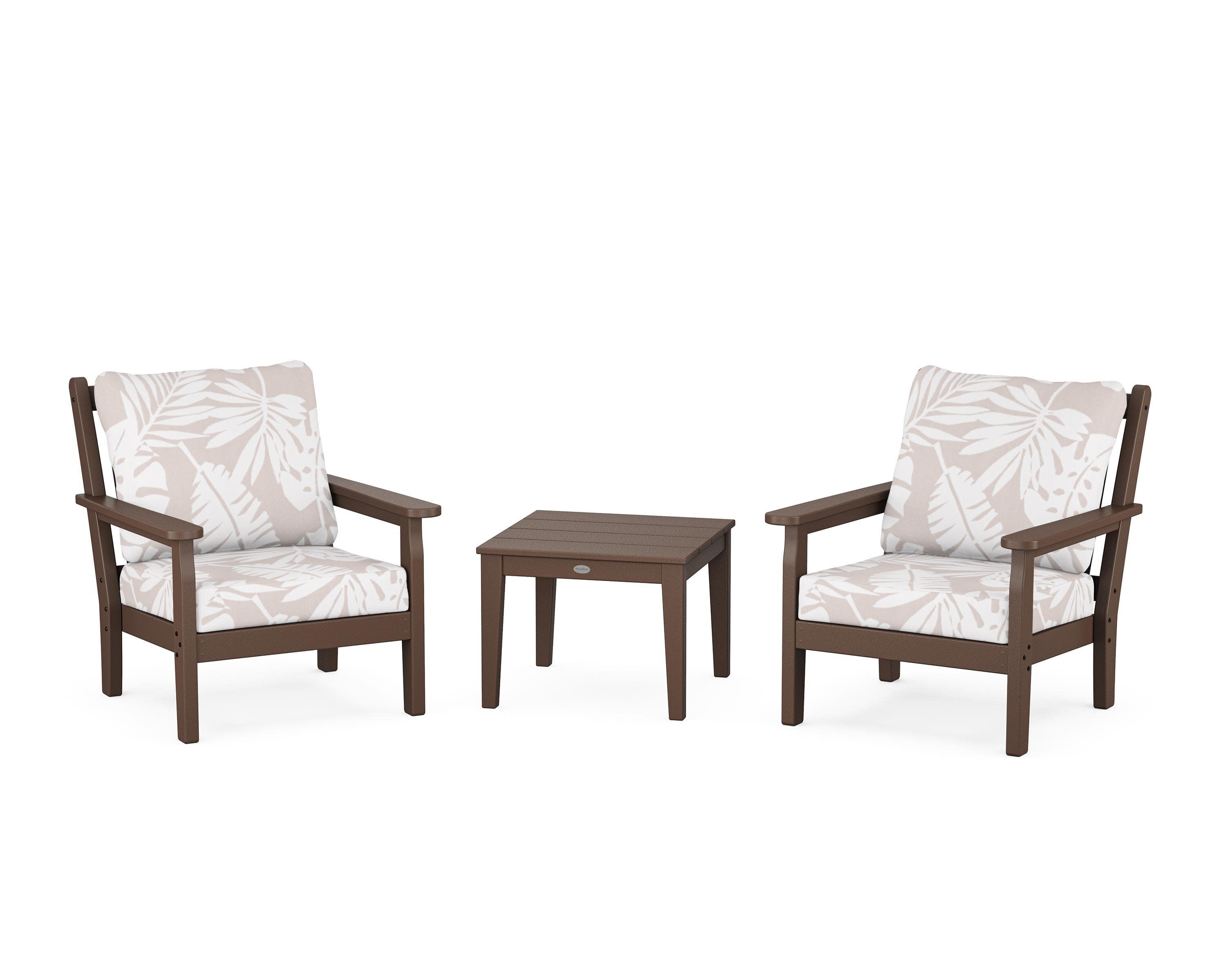 Chippendale 3-Piece Deep Seating Set in Mahogany / Leaf Dune Burlap