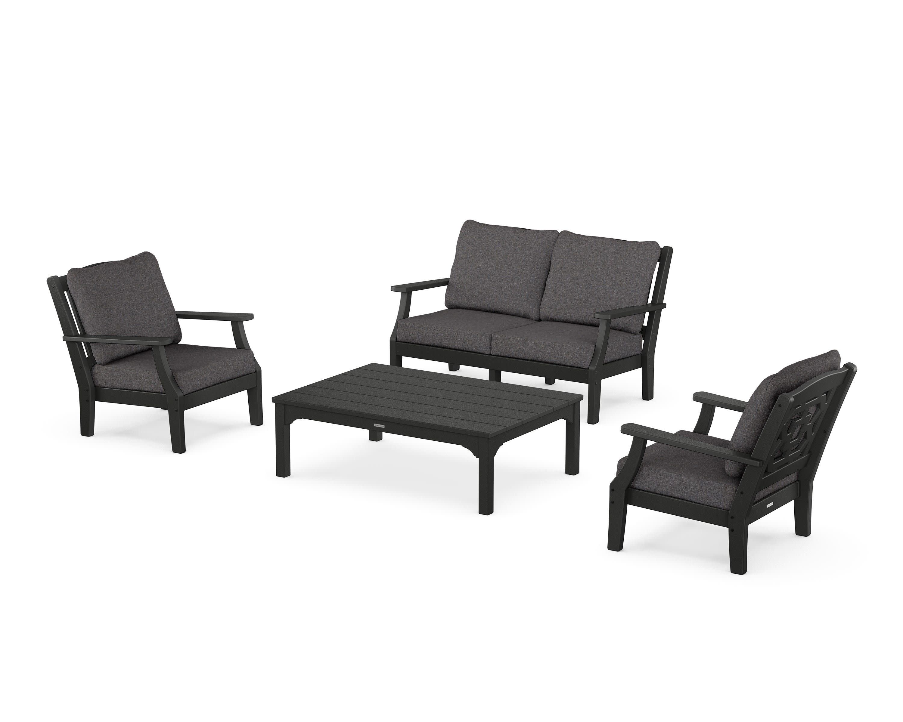 Chinoiserie 4-Piece Deep Seating Set with Loveseat in Black / Ash Charcoal