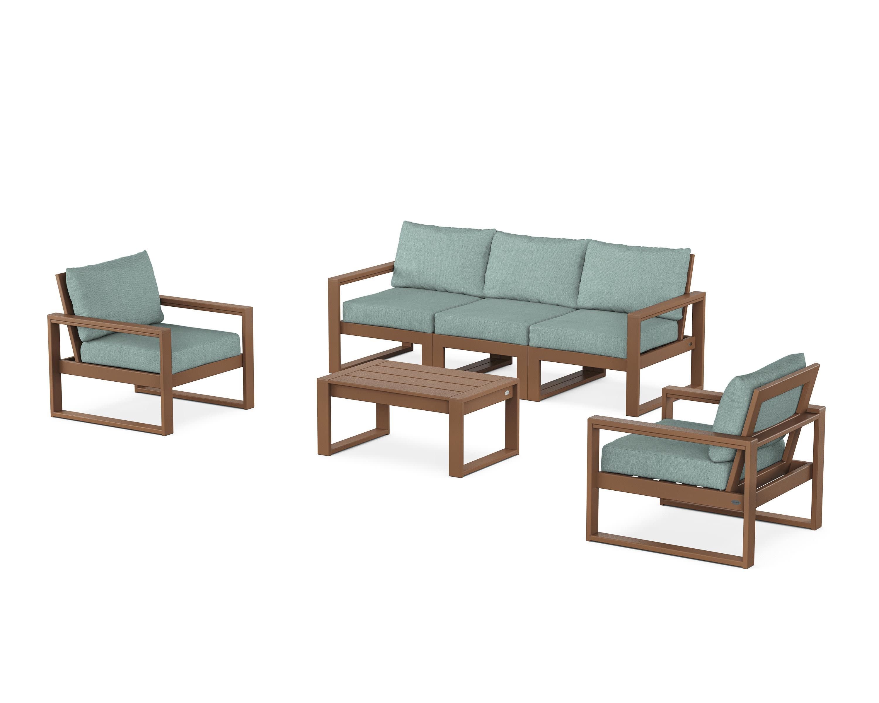 EDGE Sectional 4-Piece Deep Seating Set with Sofa in Teak / Glacier Spa