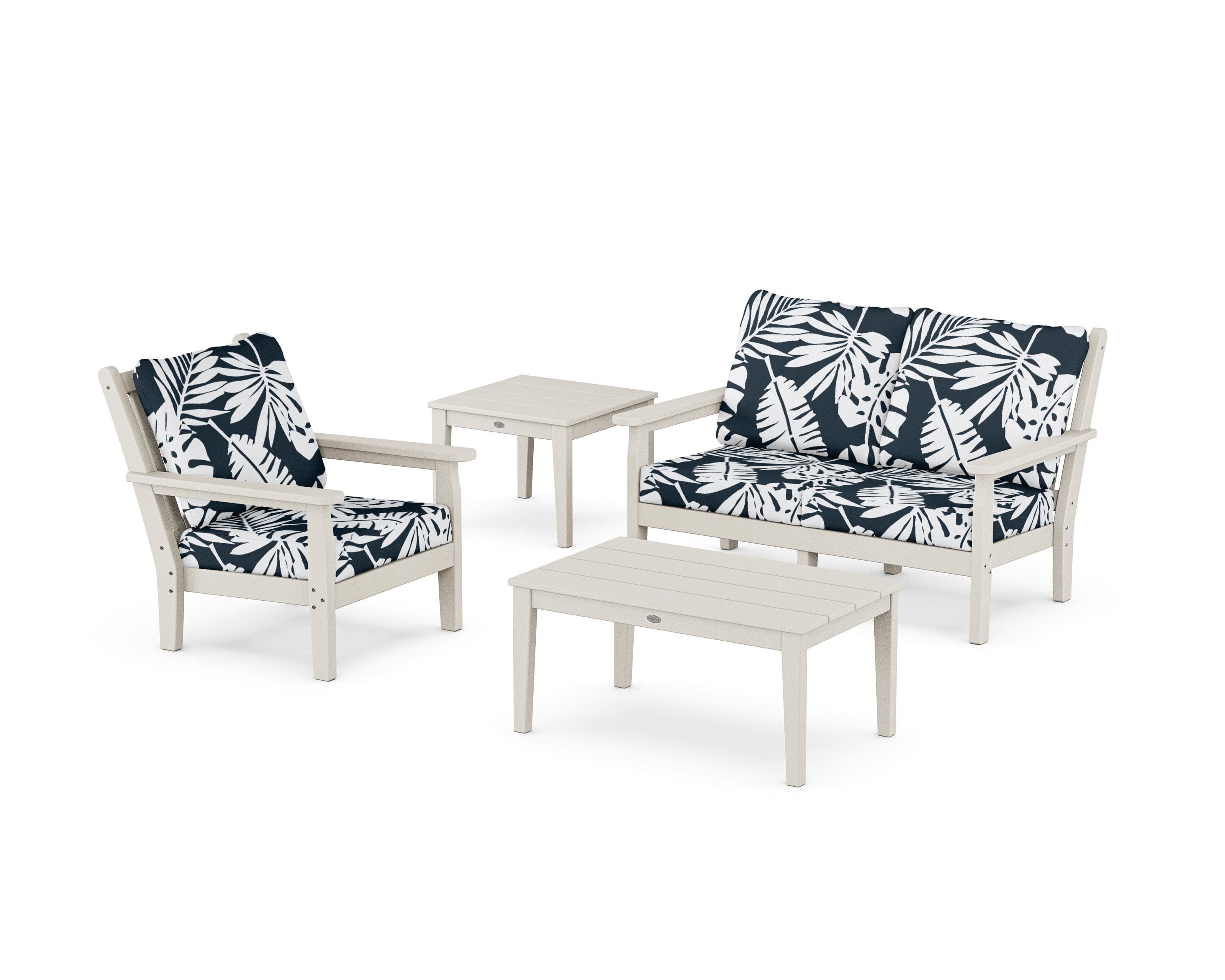 Chippendale 4-Piece Deep Seating Set in Sand / Leaf Marine Indigo