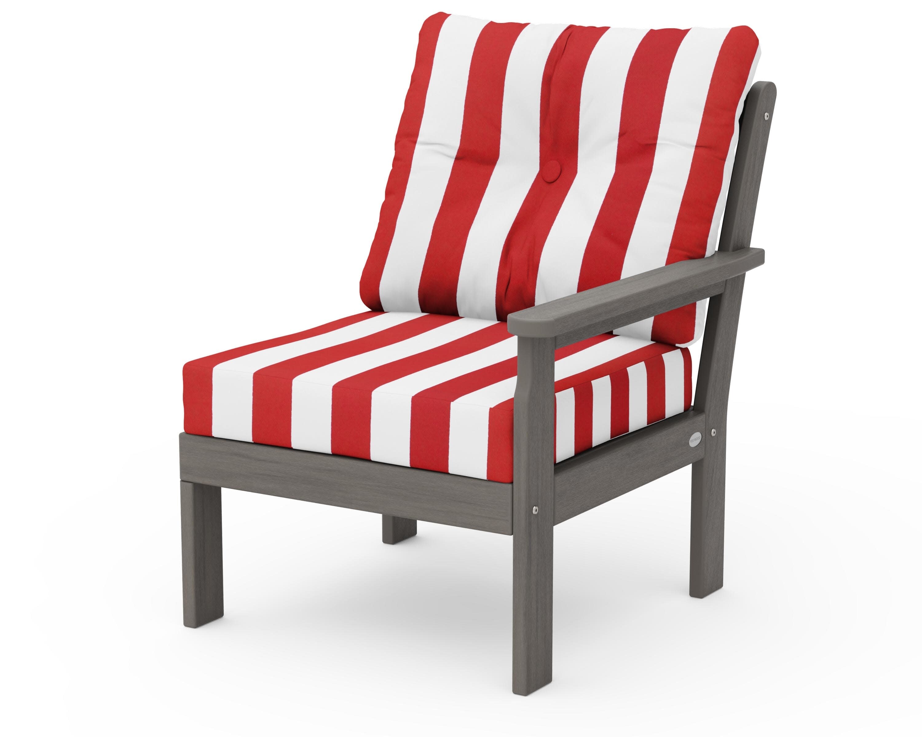 Vineyard Modular Right Arm Chair in Driftwood / Cabana Stripe Crimson