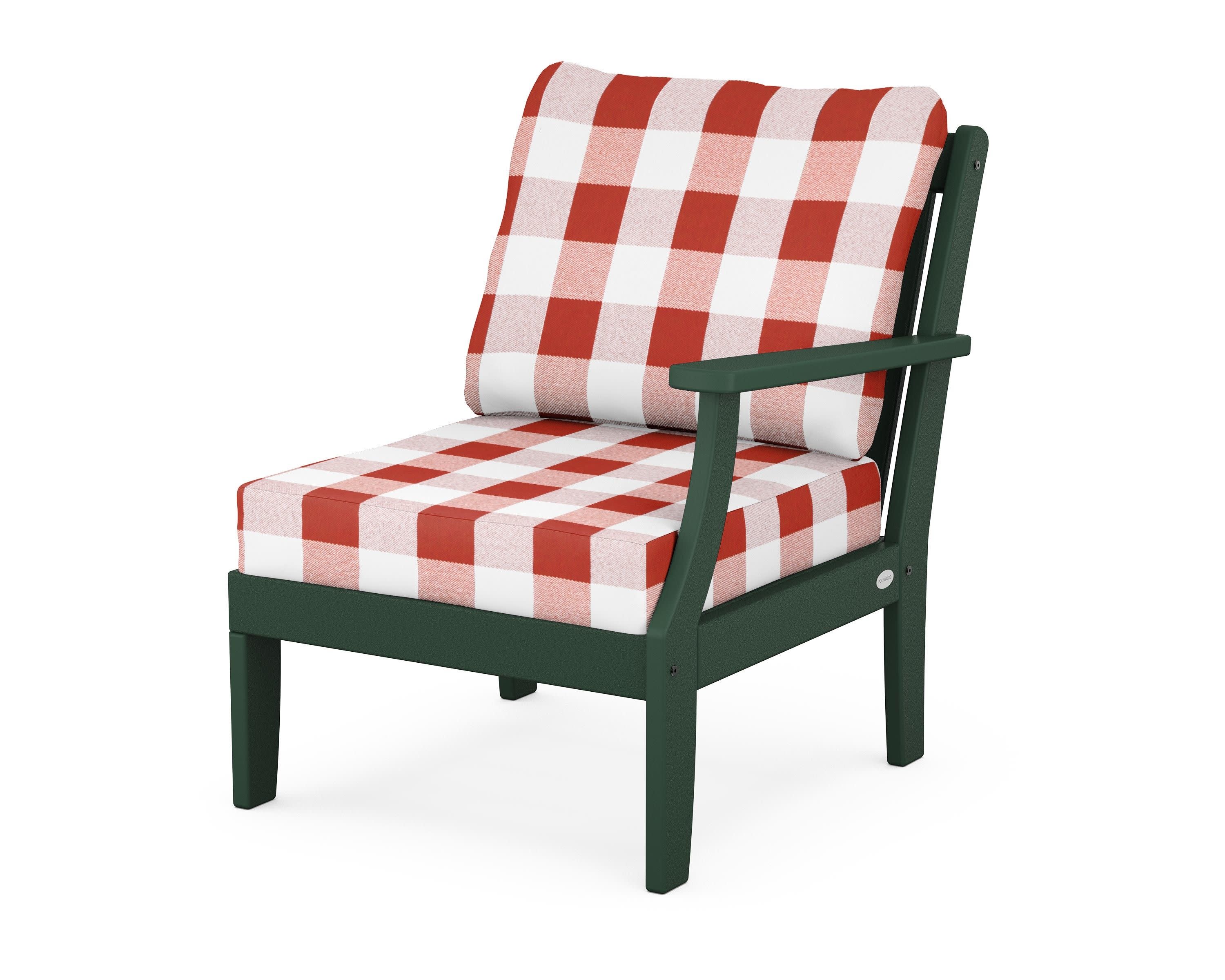 Braxton Modular Right Arm Chair in Green / Buffalo Plaid Crimson