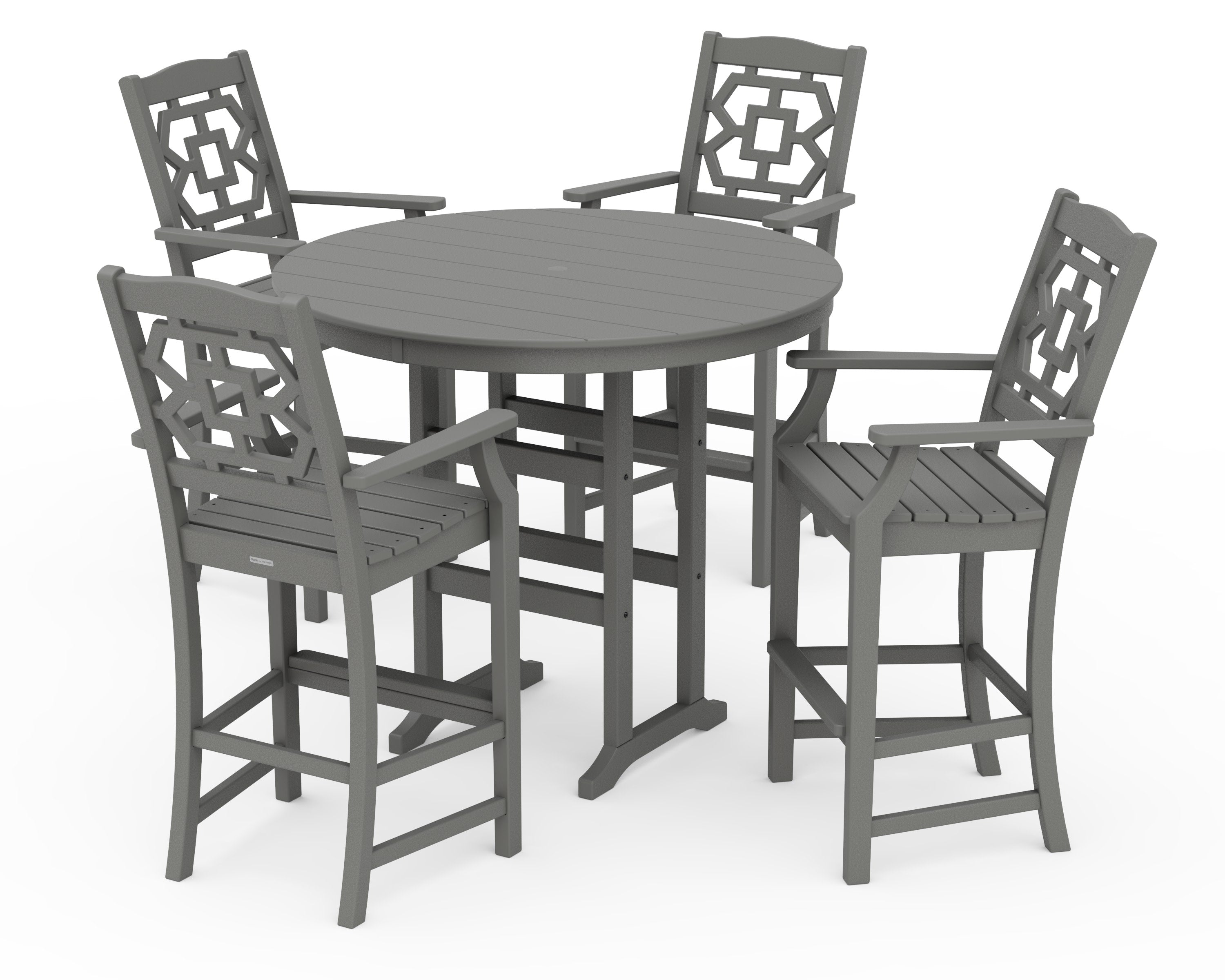 Chinoiserie 5-Piece Round Farmhouse Bar Set in Slate Grey