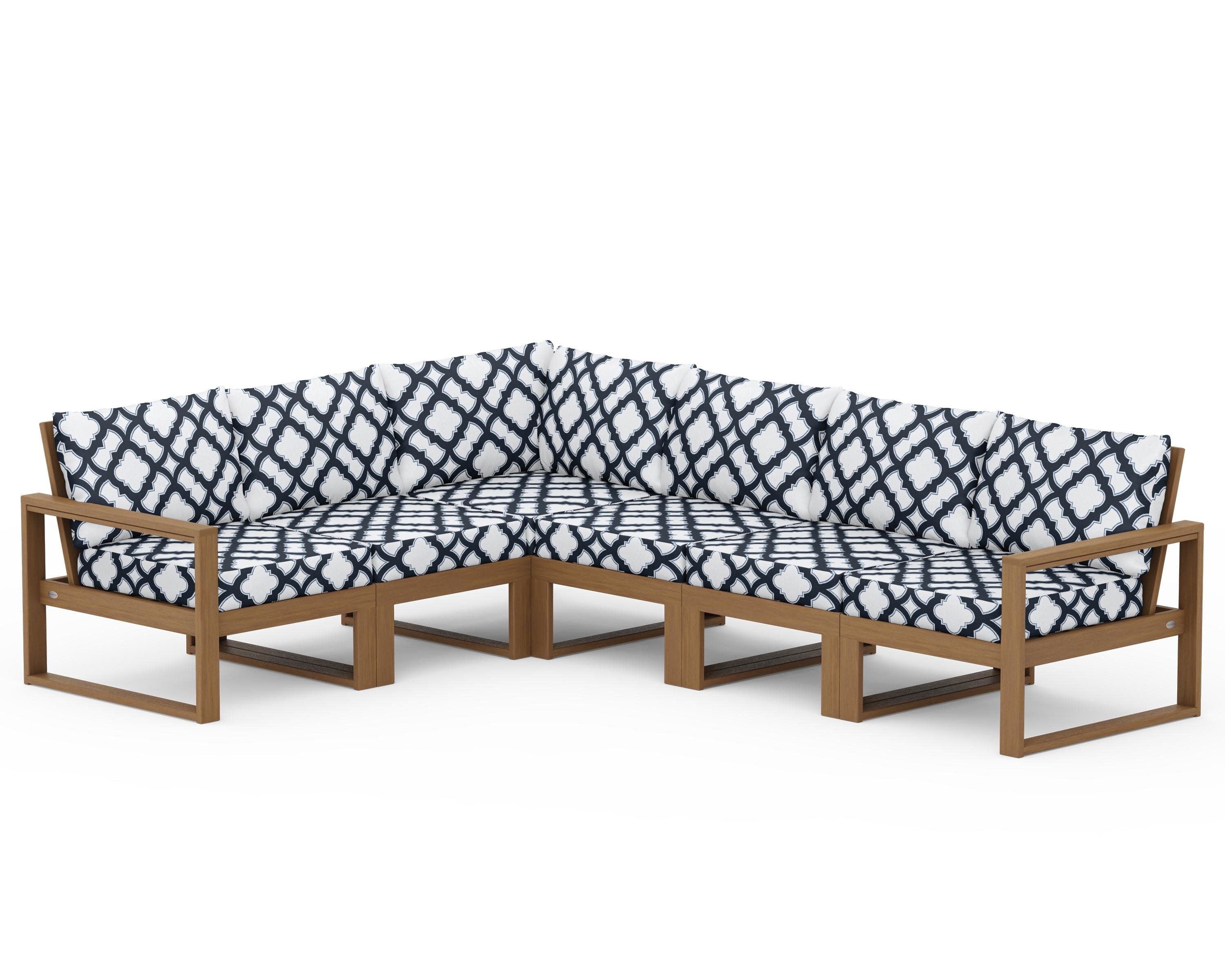 EDGE 6-Piece Modular Deep Seating Set in Natural / Trellis Marine Indigo