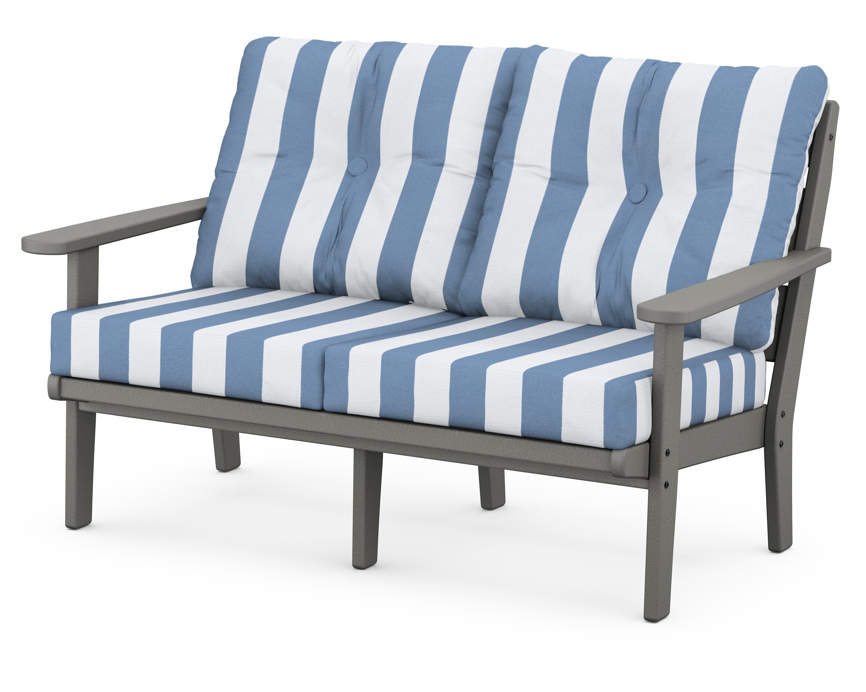 Lakeside Deep Seating Loveseat in Slate Grey / Cabana Stripe Sky Blue