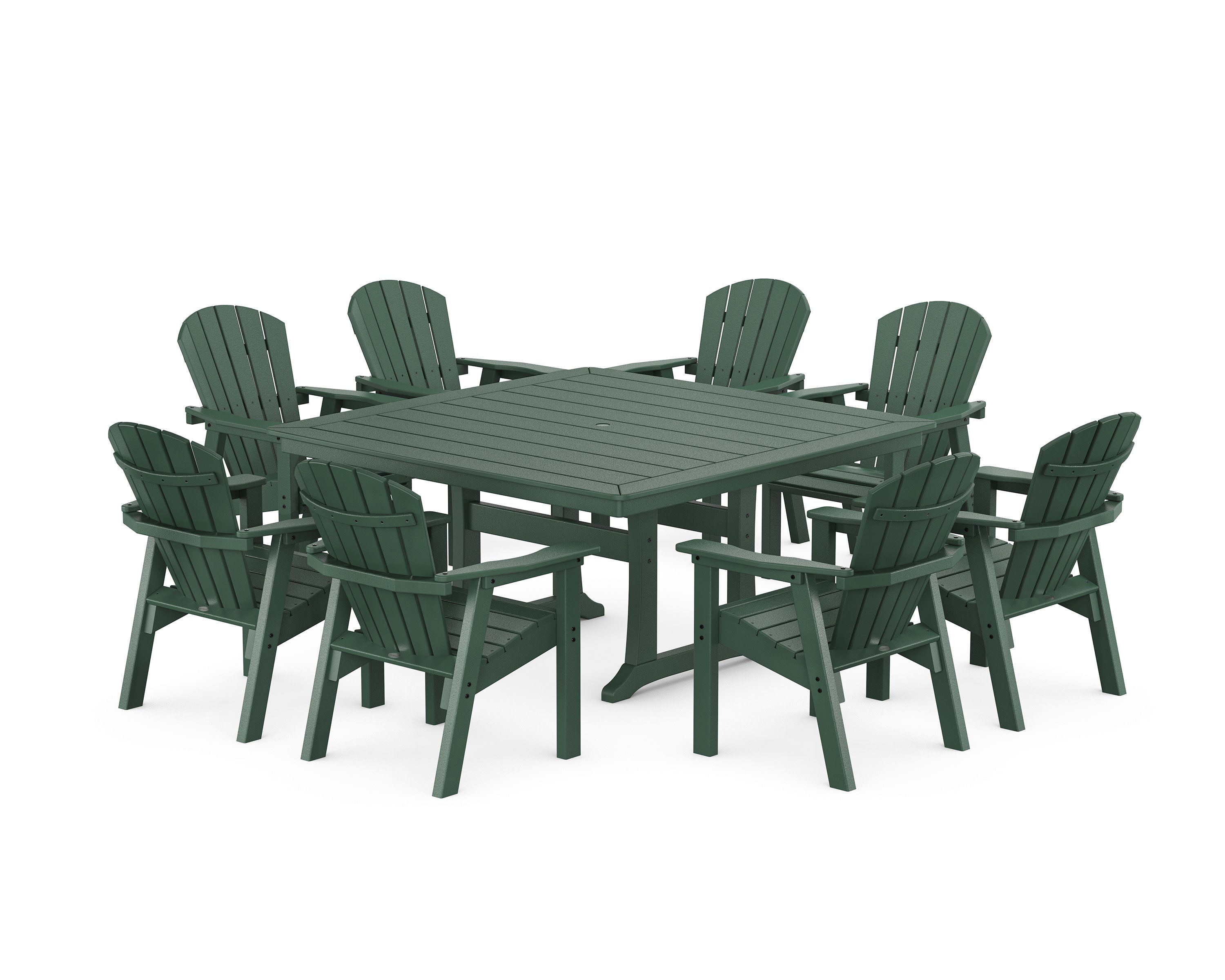 Seashell 9-Piece Square Dining Set with Trestle Legs in Green