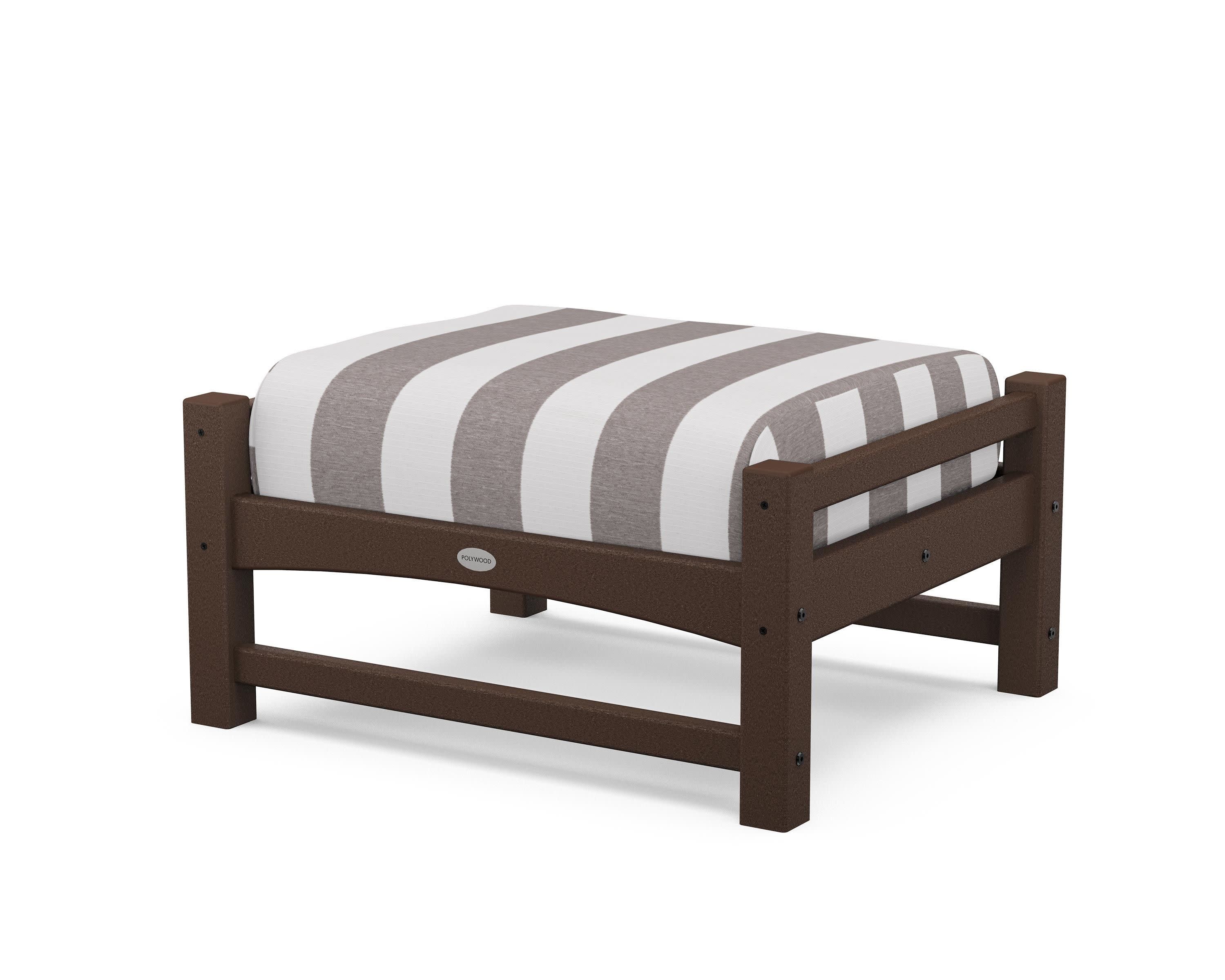 Club Ottoman in Mahogany / Cabana Stripe Grey Mist