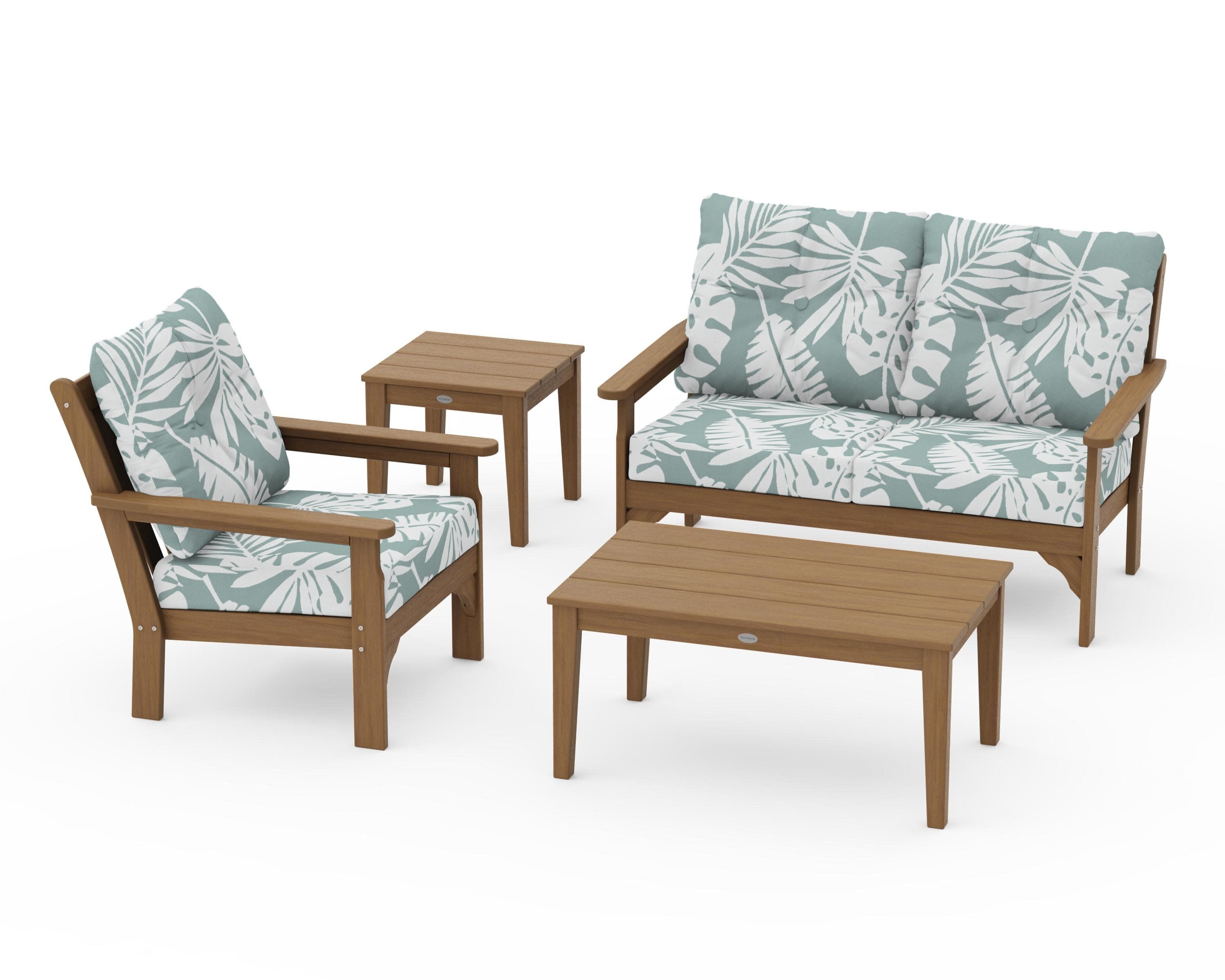Vineyard 4-Piece Deep Seating Set in Natural / Leaf Glacier Spa