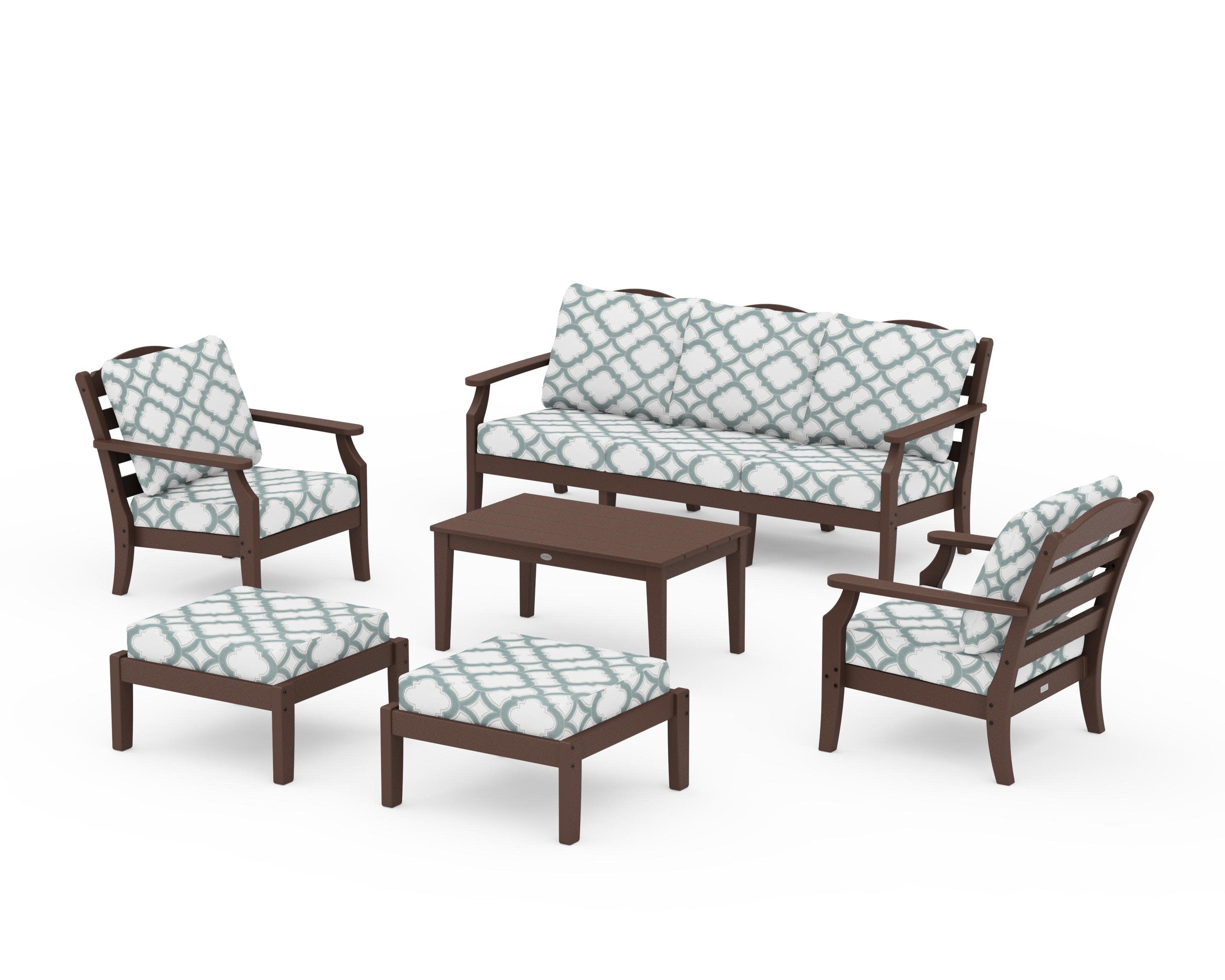Savannah 6-Piece Lounge Sofa Set in Mahogany / Trellis Glacier Spa