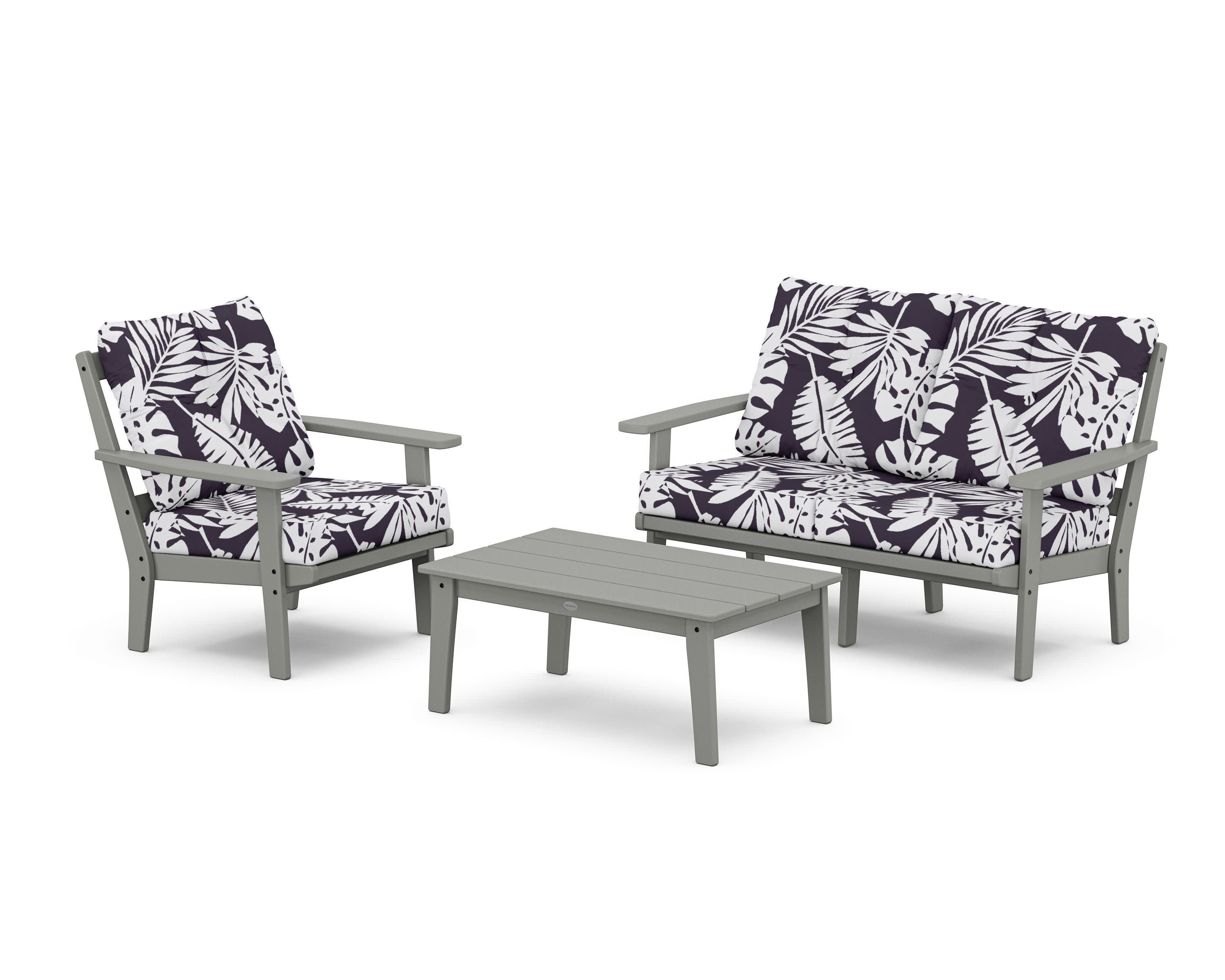 Oxford 3-Piece Deep Seating Set with Loveseat in Slate Grey / Leaf Navy