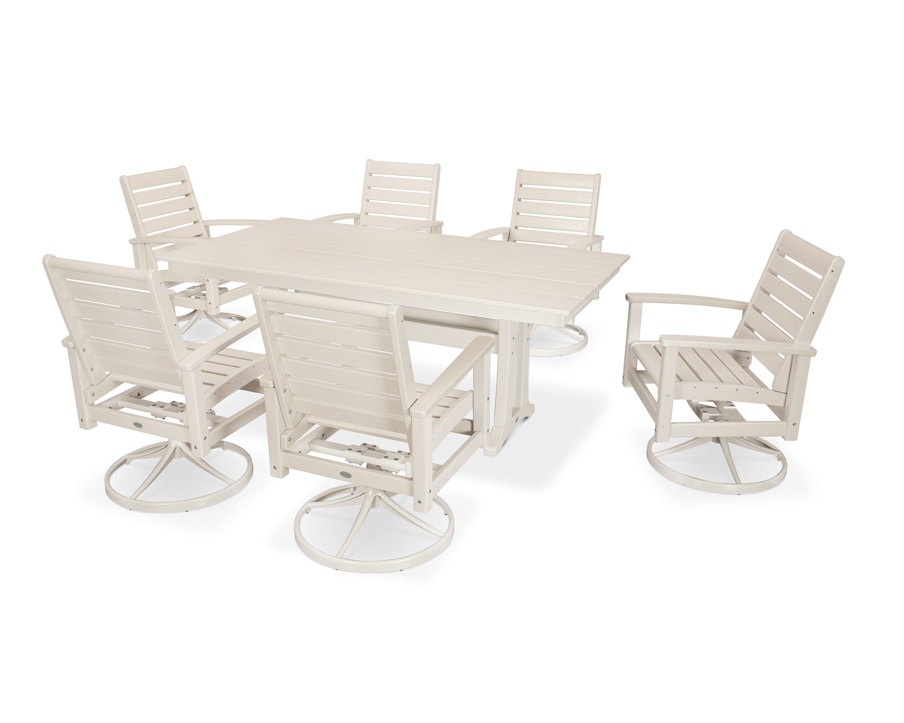7 Piece Signature Swivel Rocker Dining Set in Satin Tan / Sand
