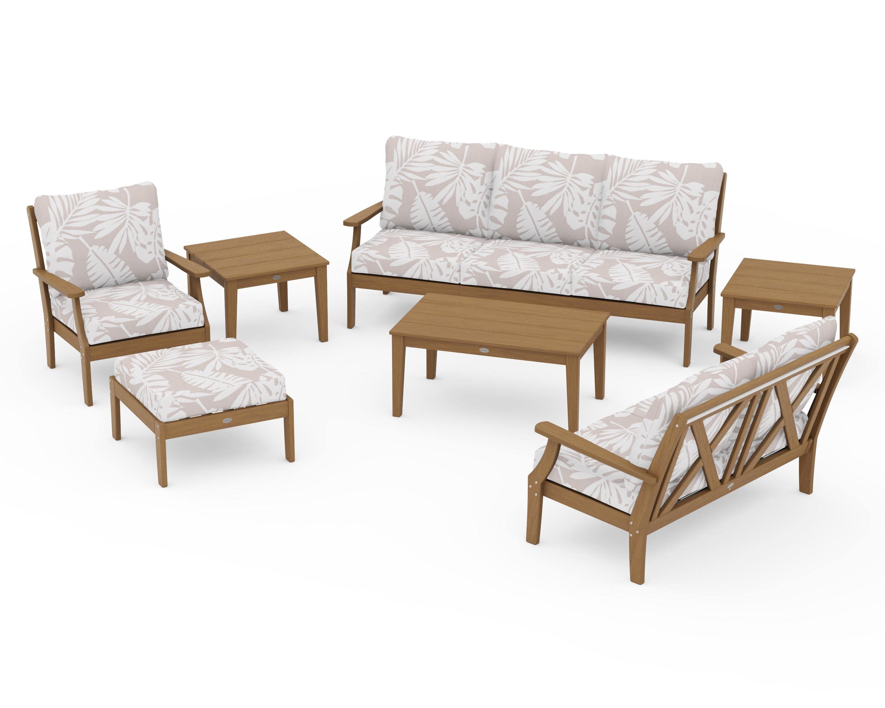 Braxton 7-Piece Deep Seating Set in Natural / Leaf Dune Burlap