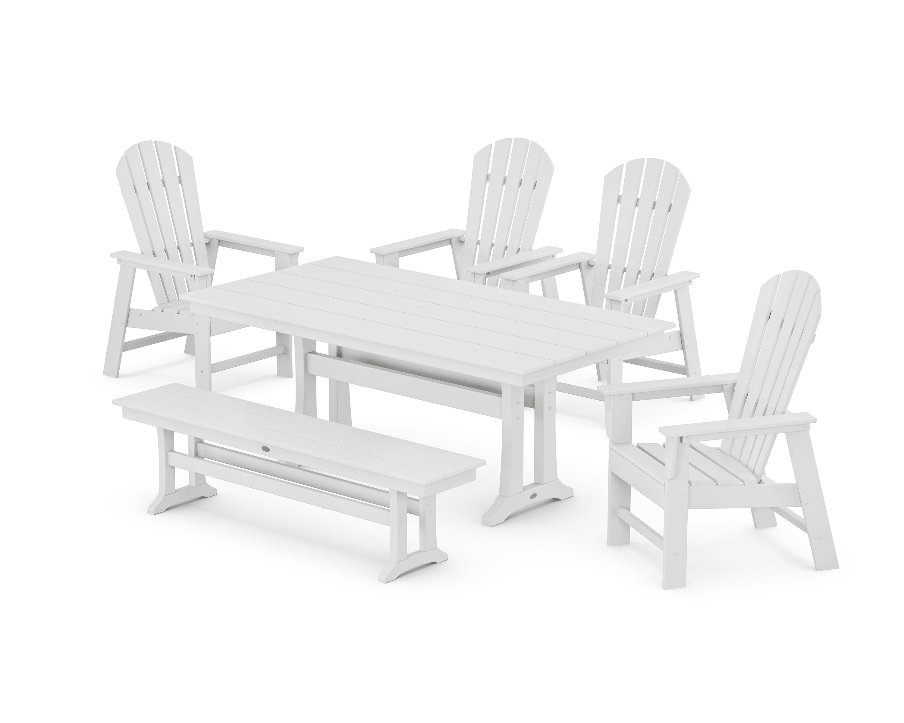 South Beach 6-Piece Farmhouse Dining Set with Trestle Legs and Bench in White
