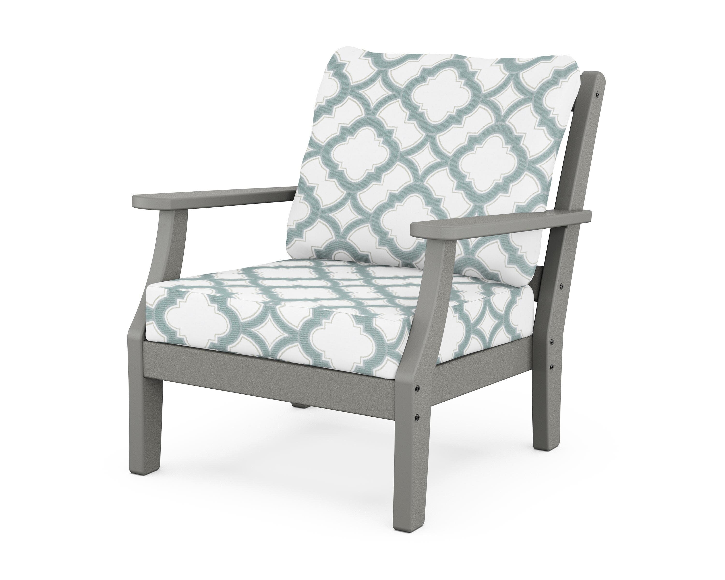 Chinoiserie Deep Seating Chair in Slate Grey / Trellis Glacier Spa