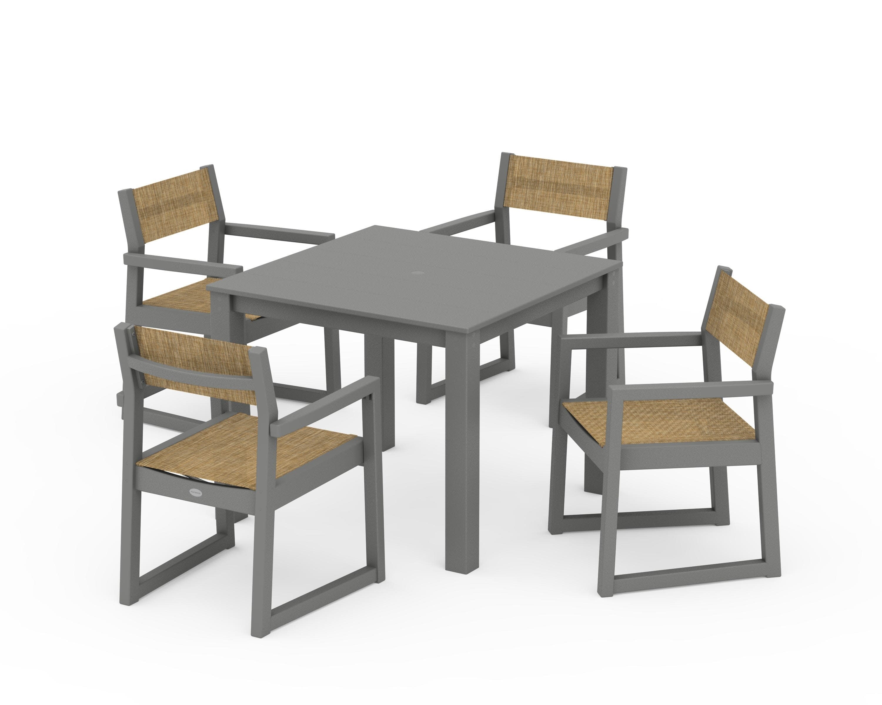 EDGE Sling Arm Chair 5-Piece Parsons Dining Set in Slate Grey / Burlap Sling