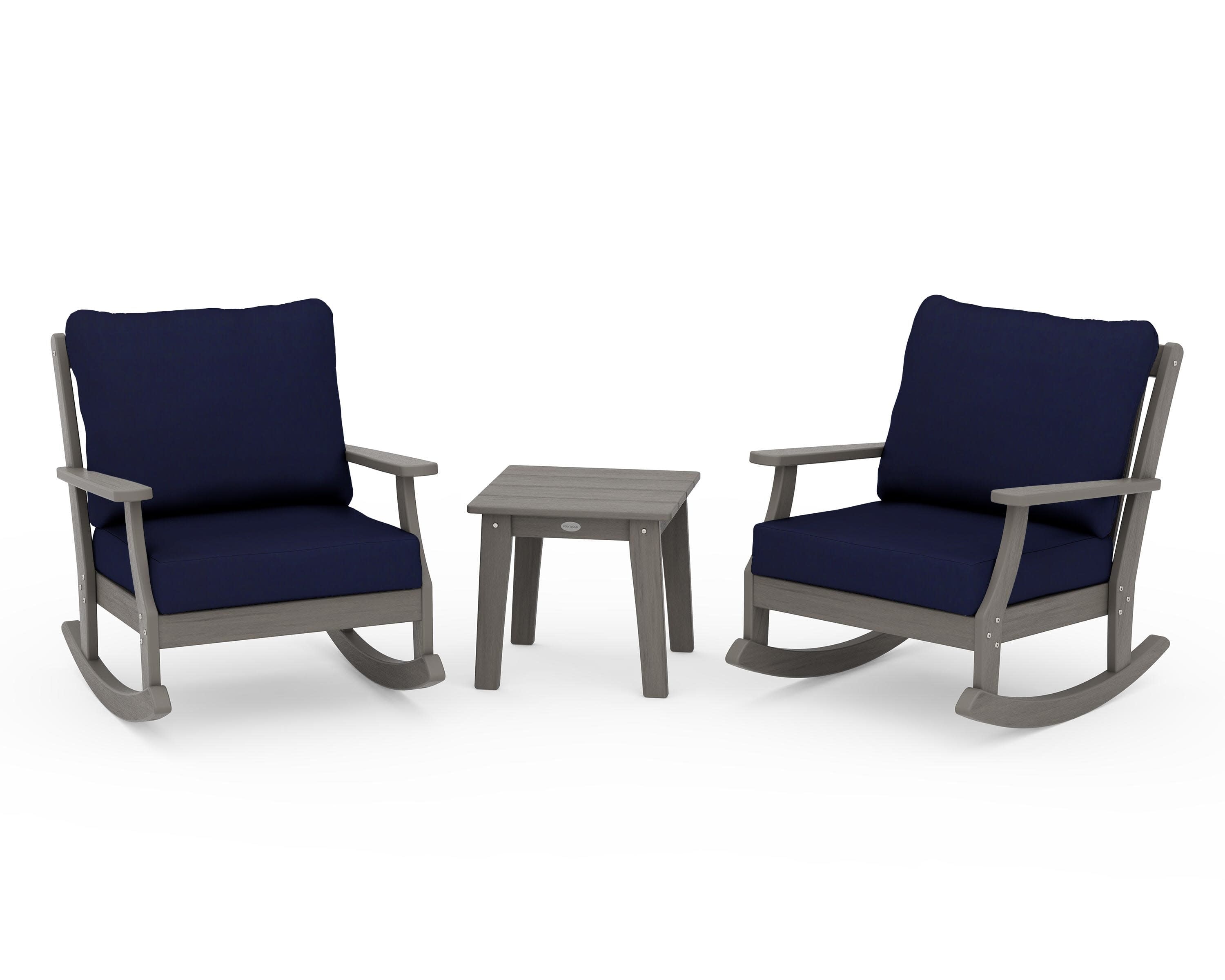 Braxton 3-Piece Deep Seating Rocker Set in Driftwood / Navy