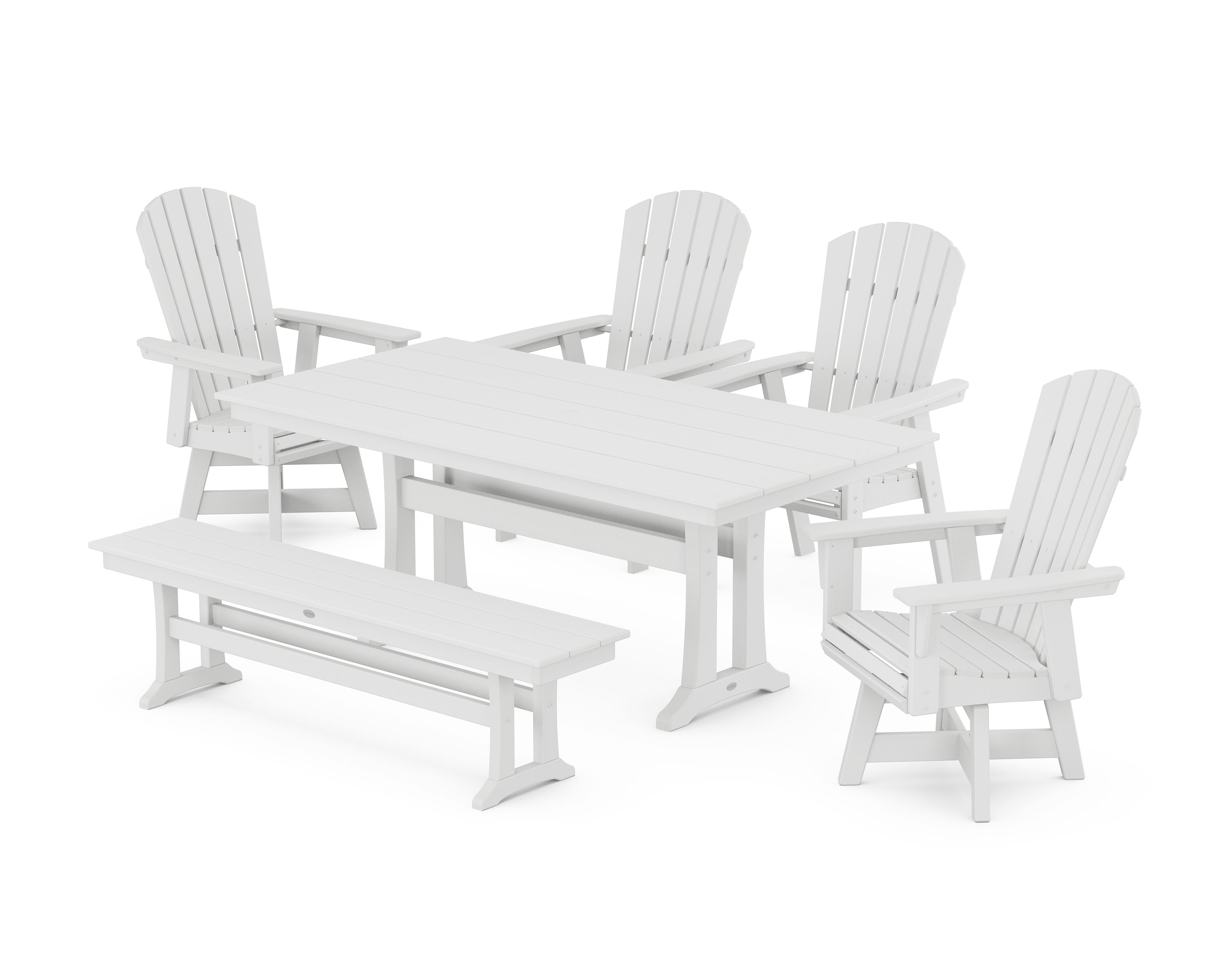 Nautical Adirondack Swivel 6-Piece Farmhouse Dining Set With Trestle Legs in White