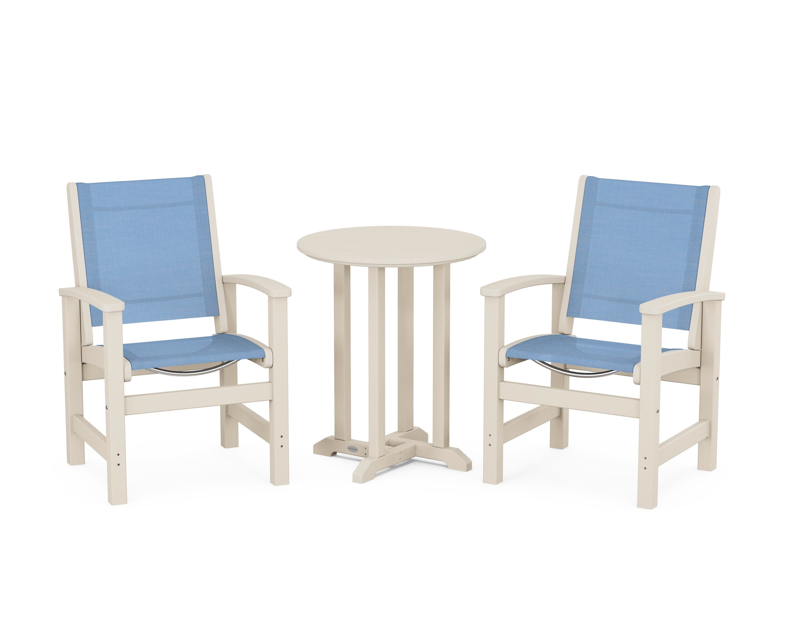 Coastal 3-Piece Round Bistro Dining Set in Sand / Poolside Sling