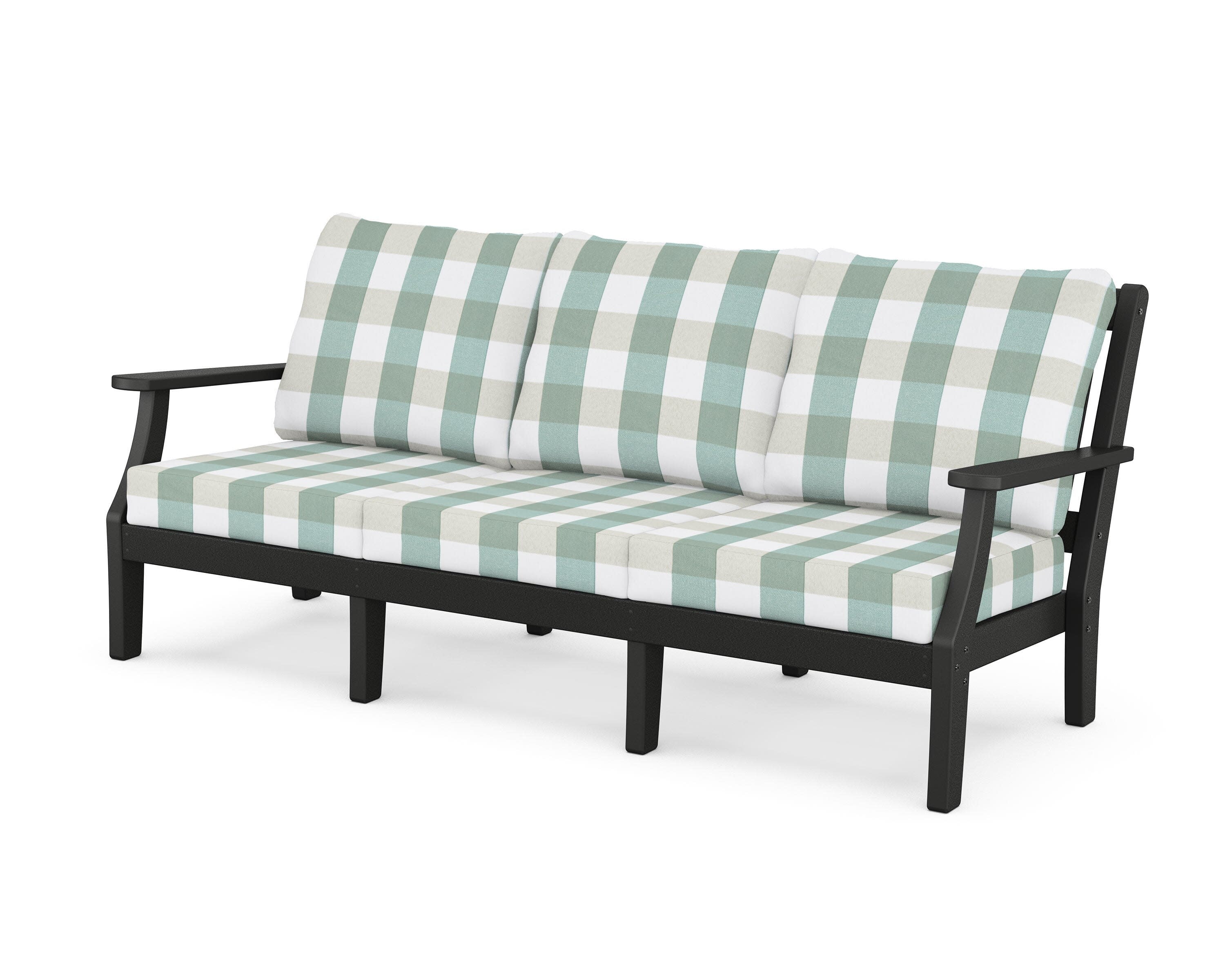 Chinoiserie Deep Seating Sofa in Black / Buffalo Plaid Glacier Spa