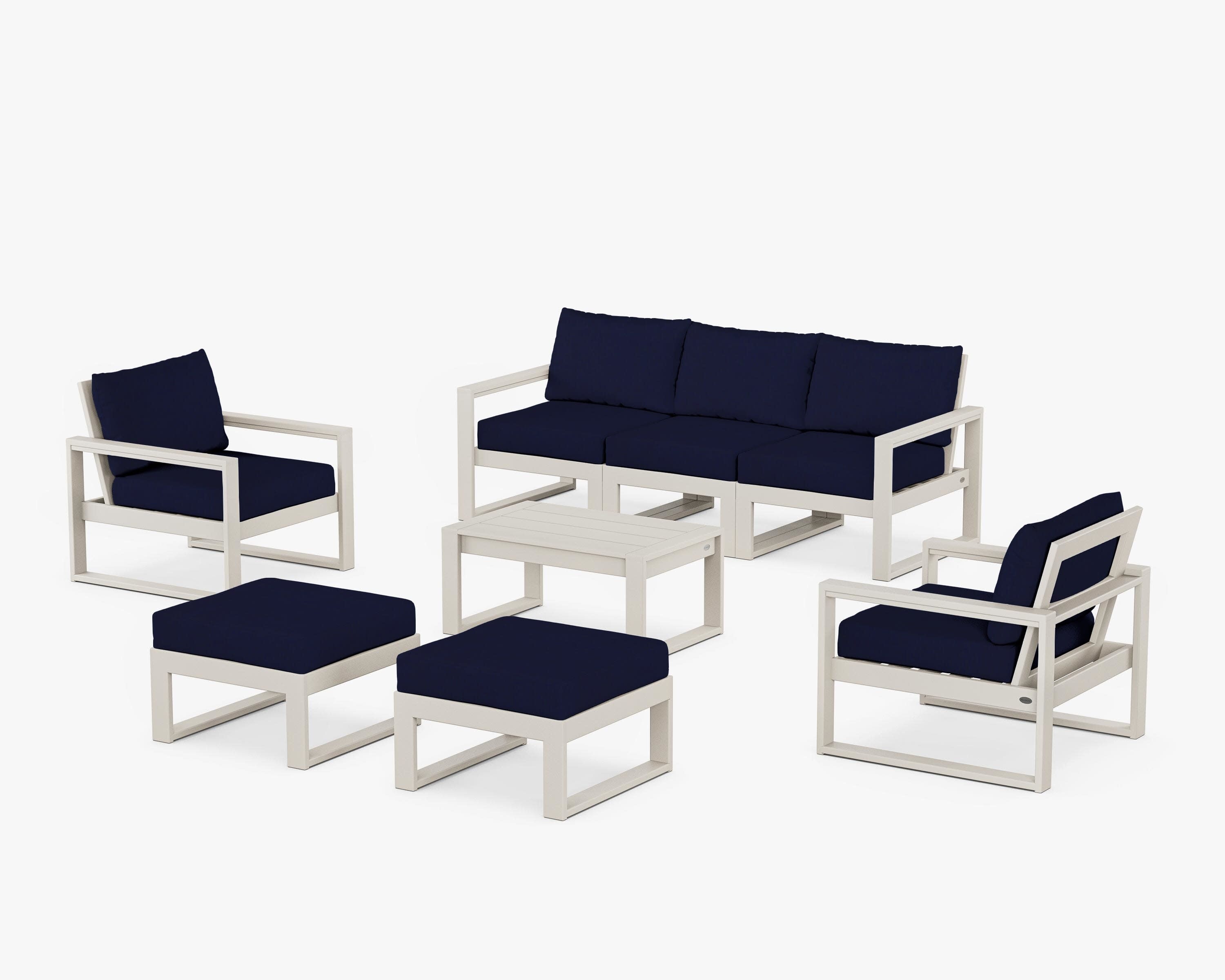 EDGE Sectional 8-Piece Lounge Sofa Set in Sand / Navy
