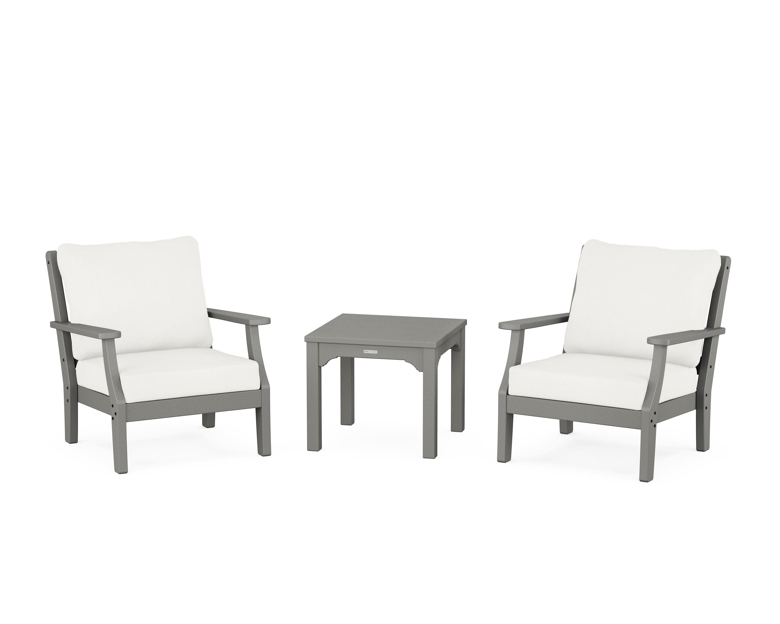 Chinoiserie 3-Piece Deep Seating Set in Slate Grey / Natural Linen