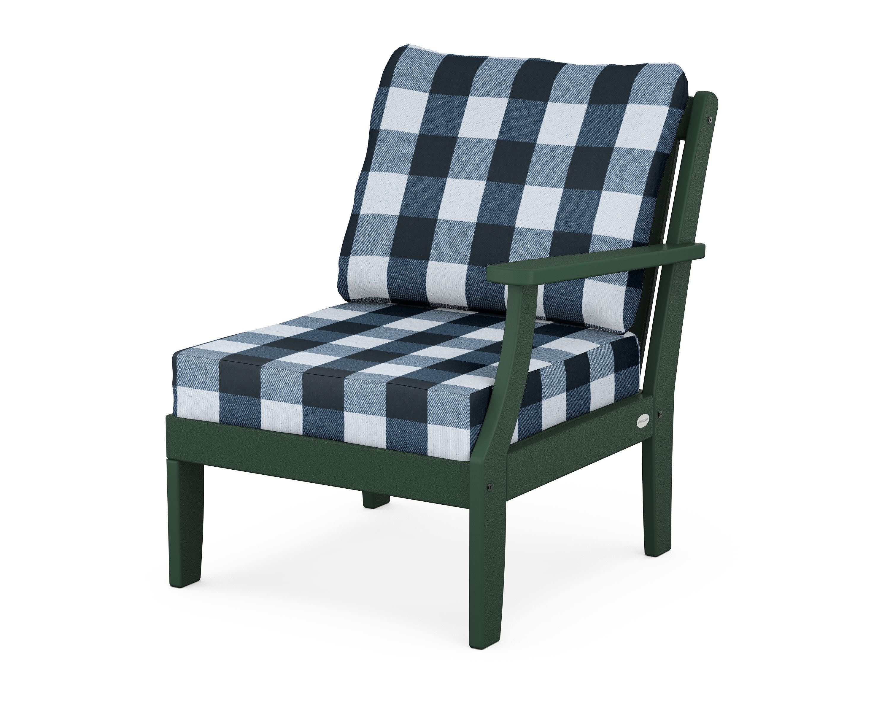 Braxton Modular Right Arm Chair in Green / Buffalo Plaid Marine Indigo