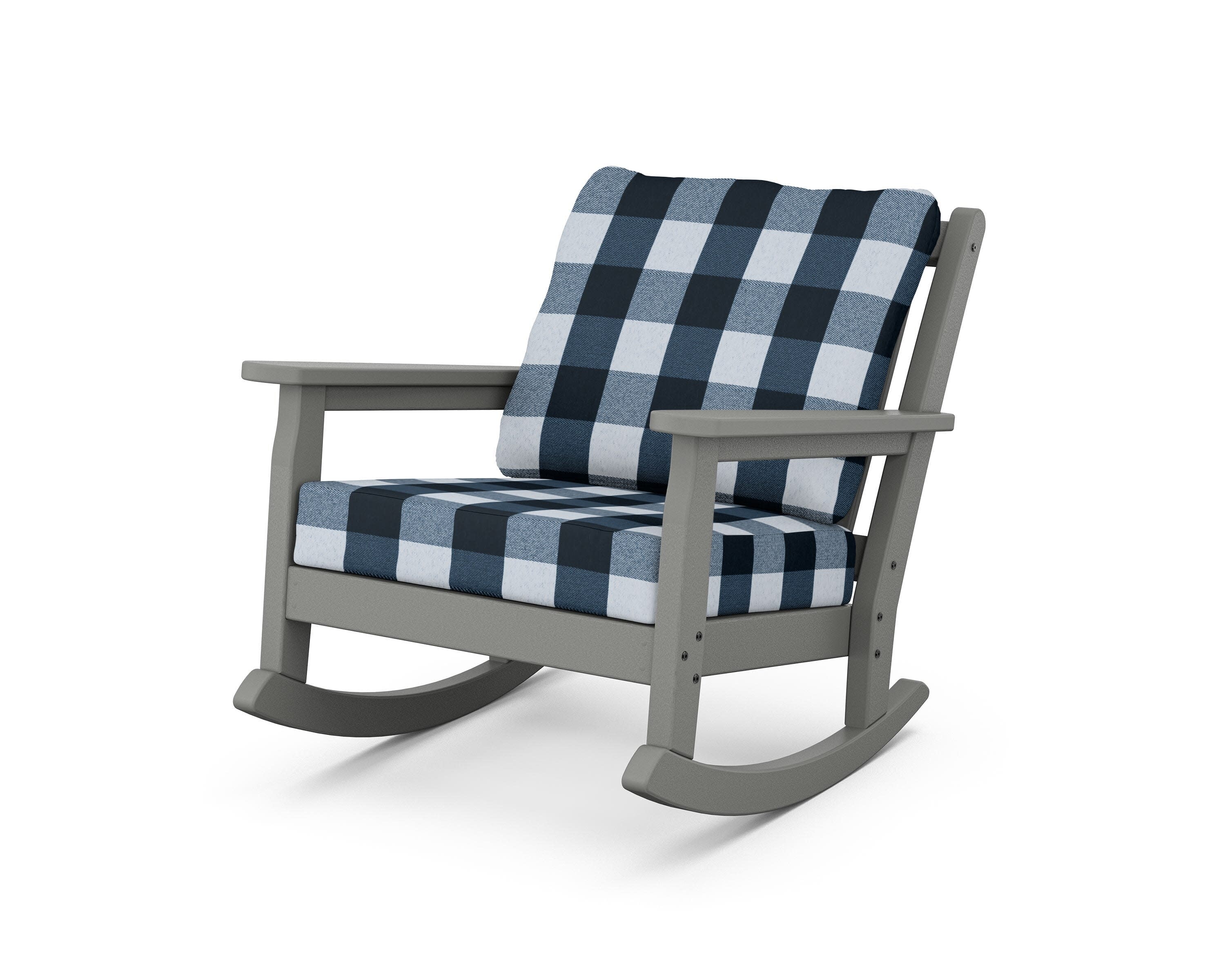 Chippendale Deep Seating Rocking Chair in Slate Grey / Buffalo Plaid Marine Indigo