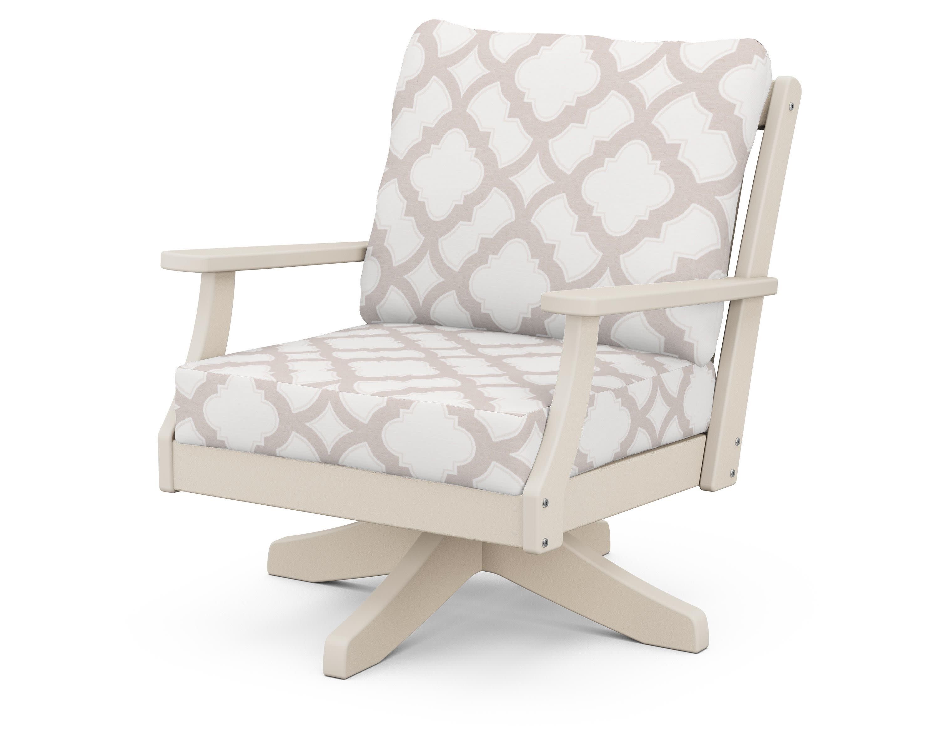 Braxton Deep Seating Swivel Chair in Sand / Trellis Dune Burlap