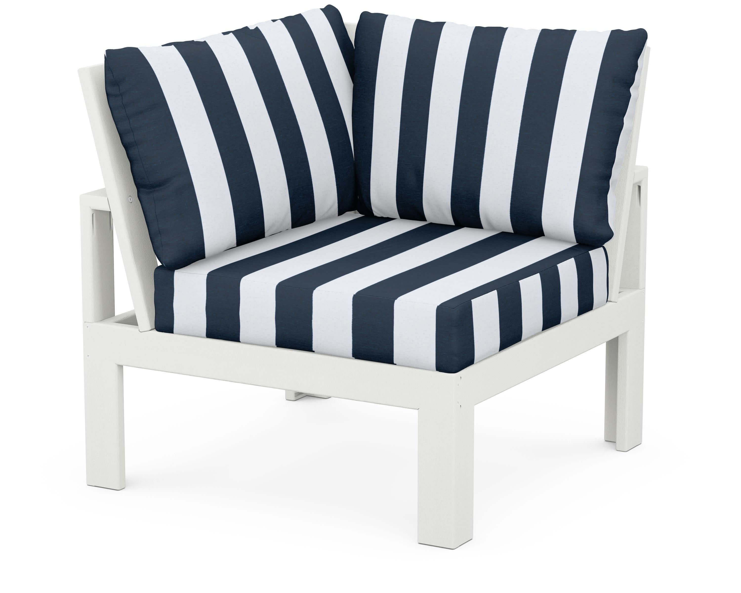 Modular Corner Chair in Vintage White / Cabana Stripe Marine Indigo