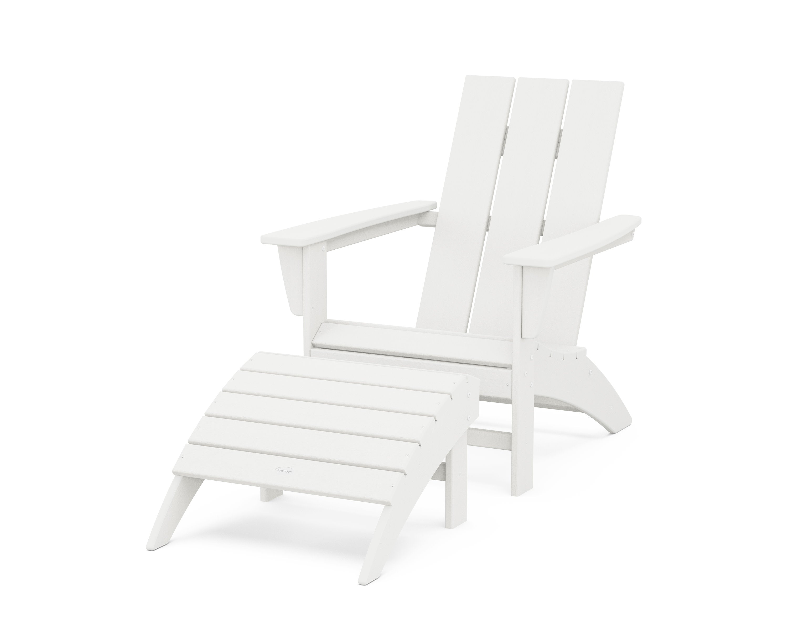 Modern Adirondack Chair 2-Piece Set with Ottoman in Vintage White