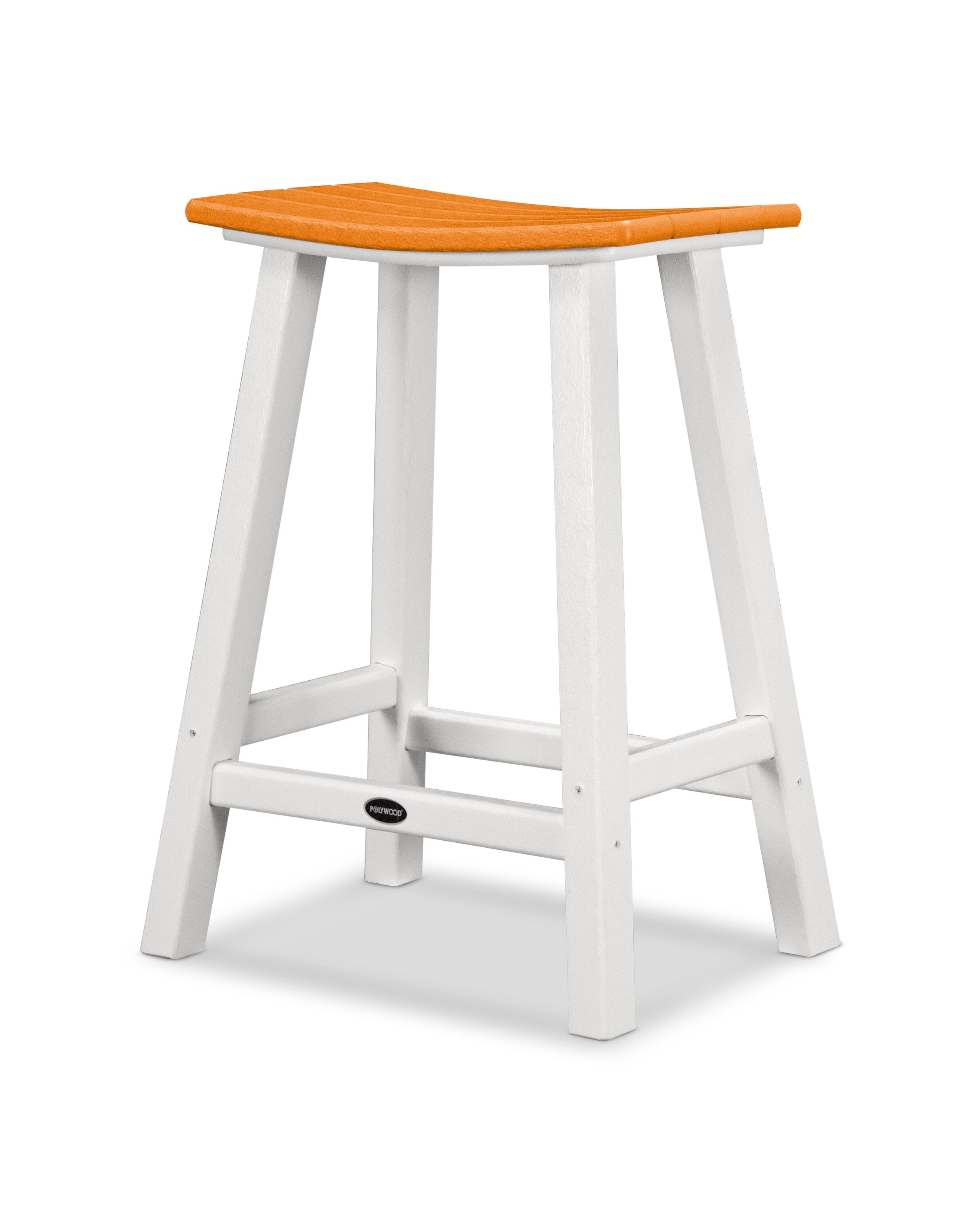 Contempo 24" Saddle Counter Stool in White / Tangerine