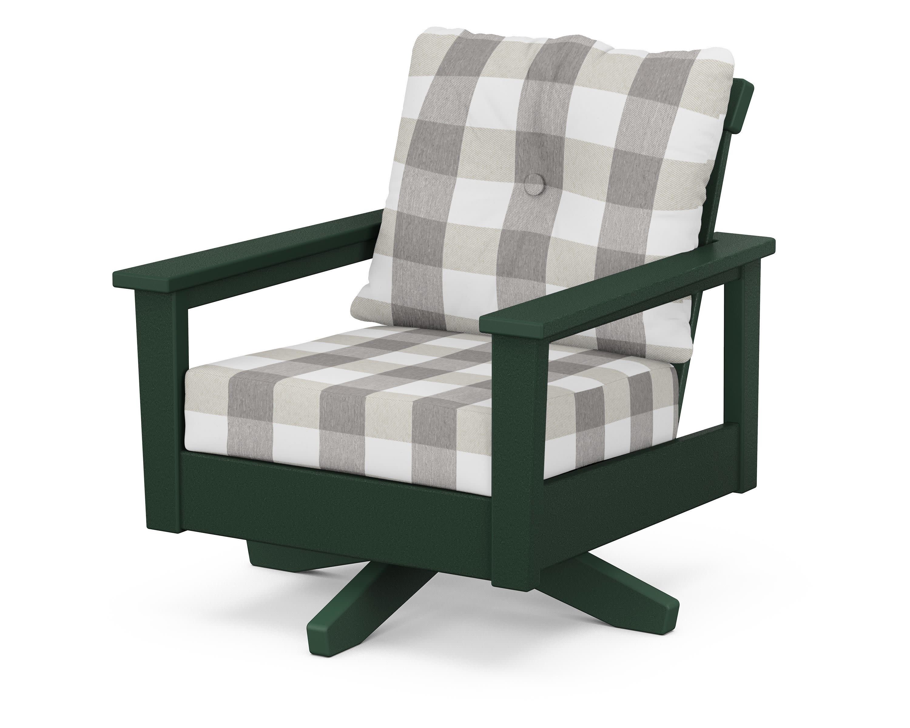 Prescott Deep Seating Swivel Chair in Green / Buffalo Plaid Grey Mist