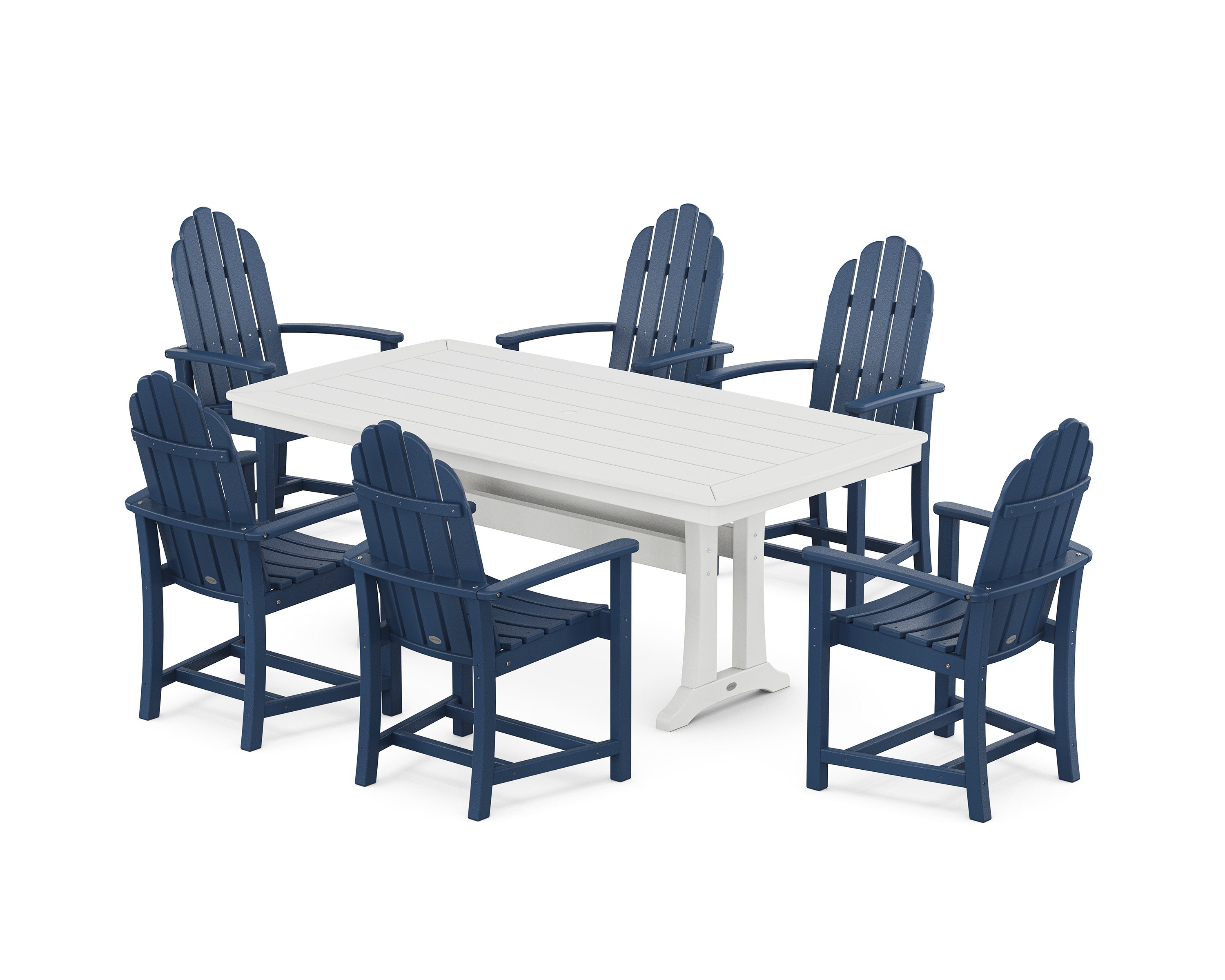Classic Adirondack 7-Piece Dining Set with Trestle Legs in Navy / White