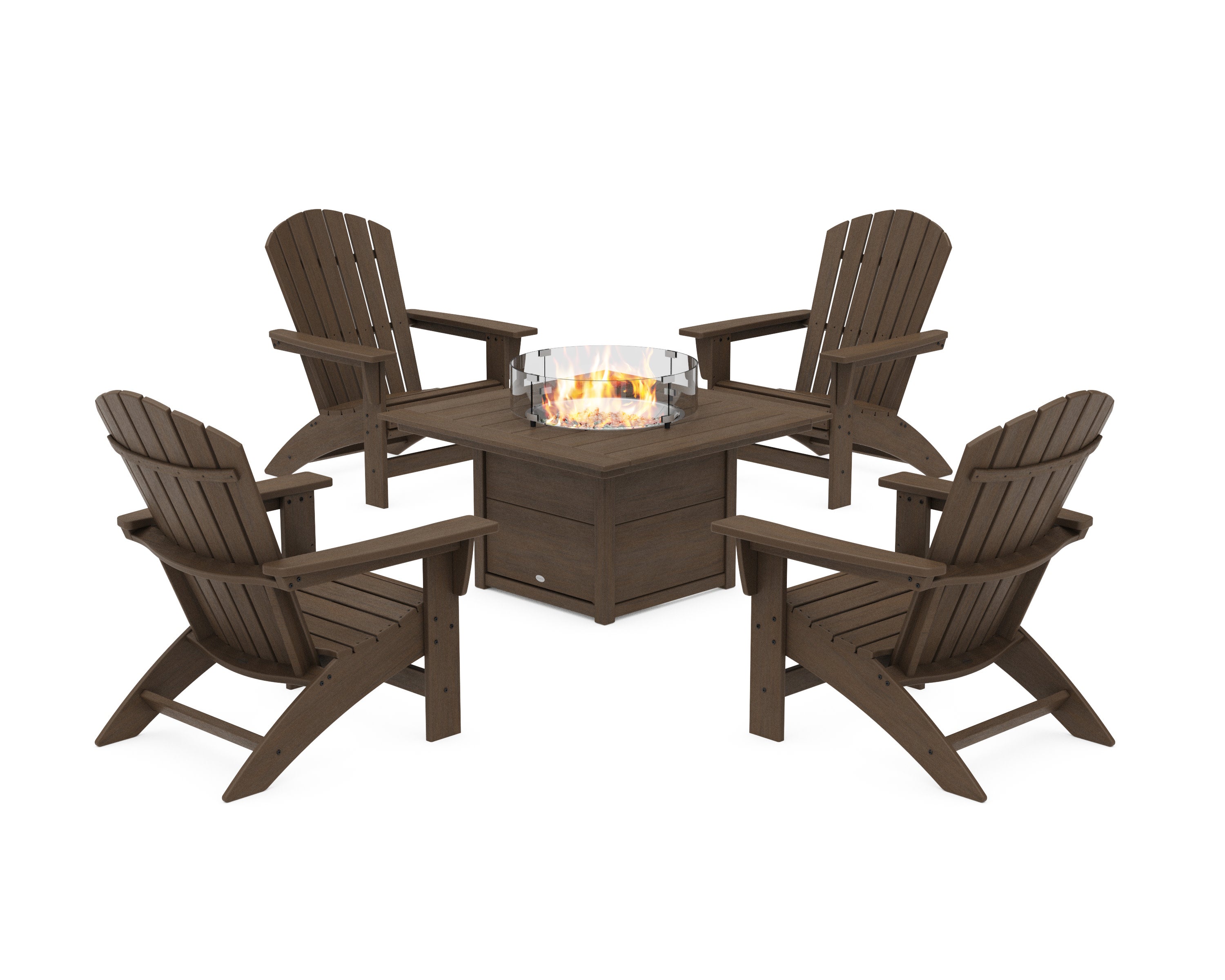 5-Piece Nautical Grand Adirondack Conversation Set with Fire Pit Table in Kona