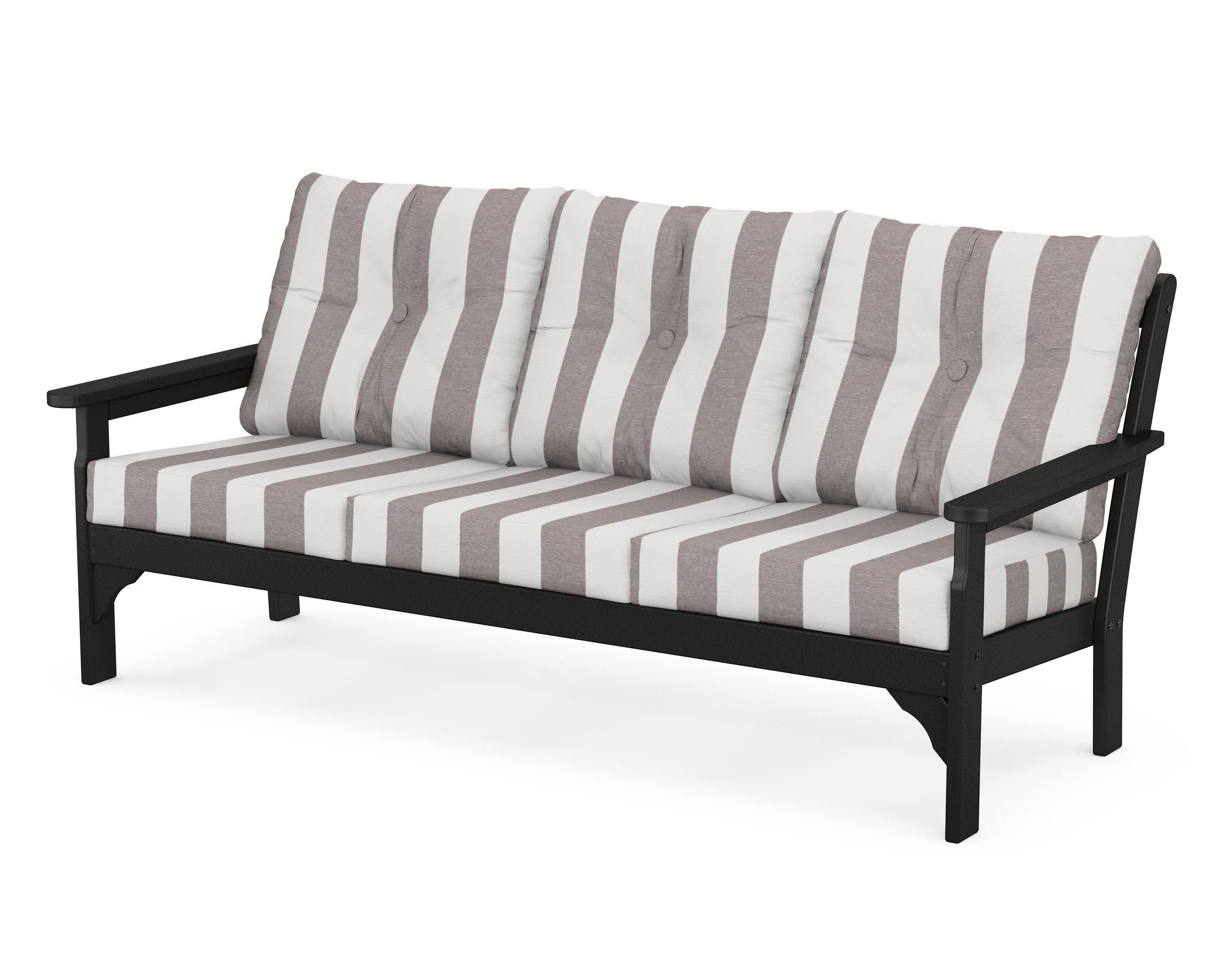 Vineyard Deep Seating Sofa in Black / Cabana Stripe Grey Mist