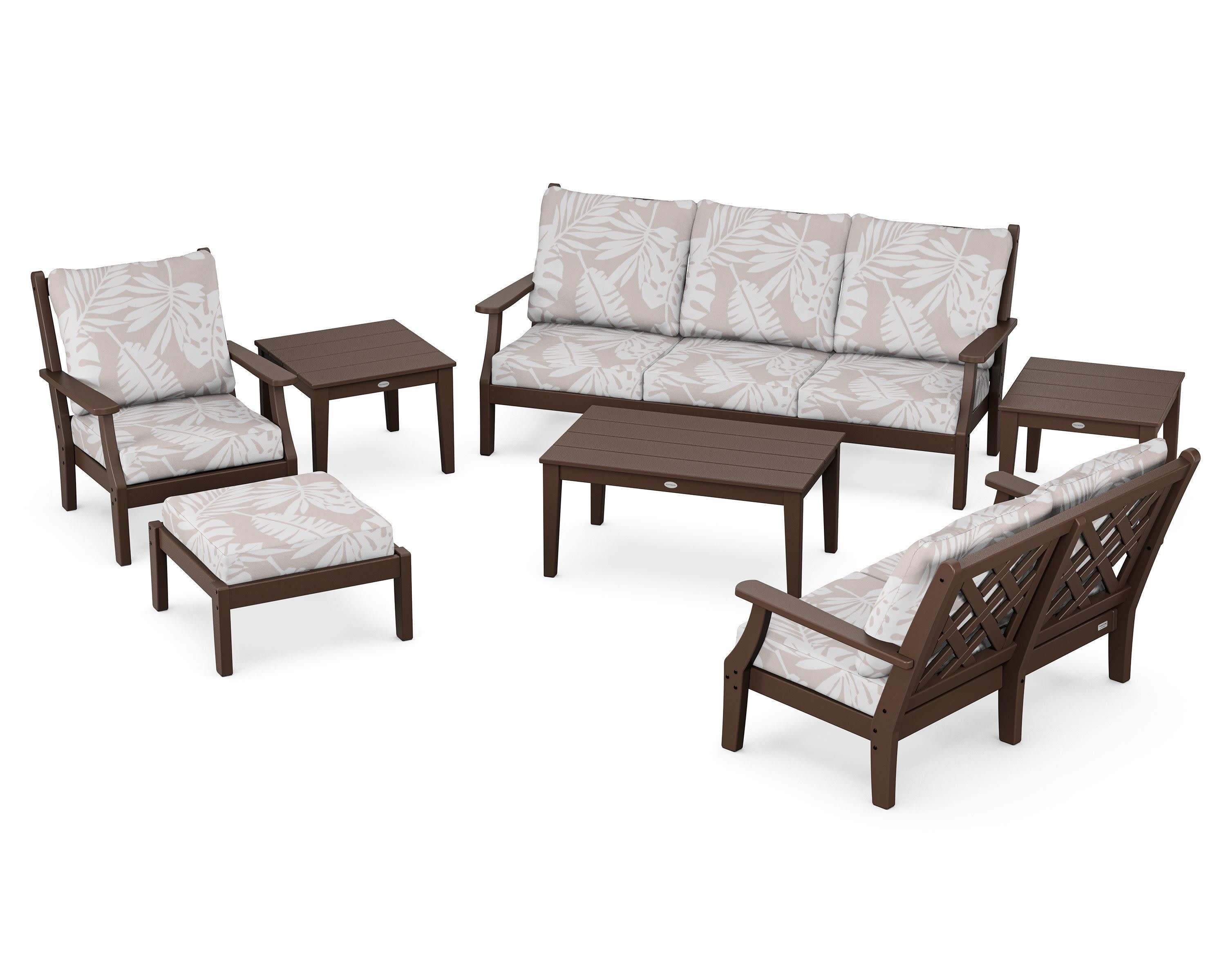 Wovendale 7-Piece Deep Seating Set in Mahogany / Leaf Dune Burlap