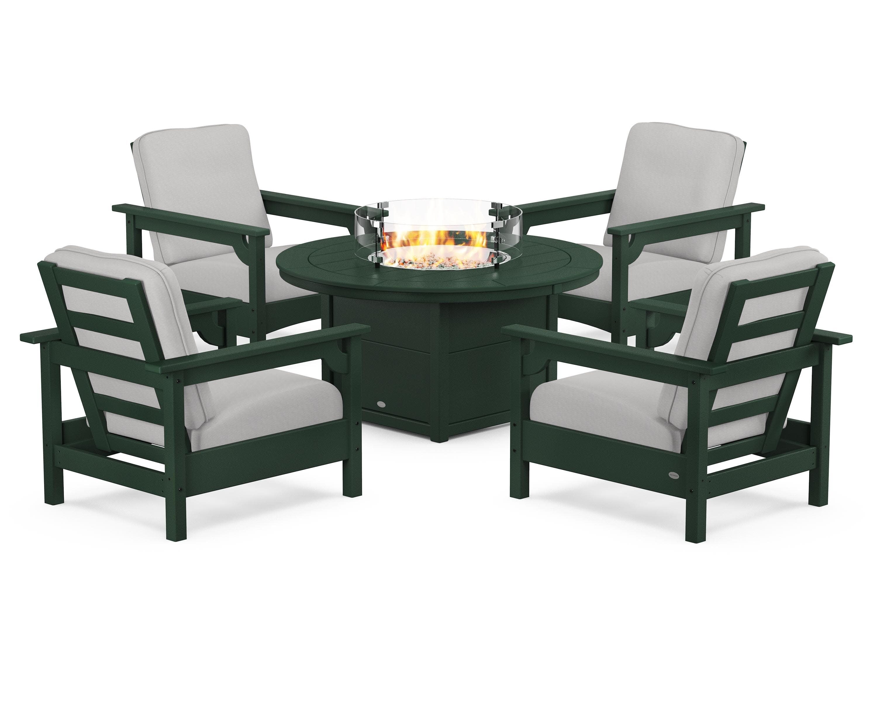 Club 5-Piece Conversation Set with Fire Pit Table in Green / Diamond in the Rough