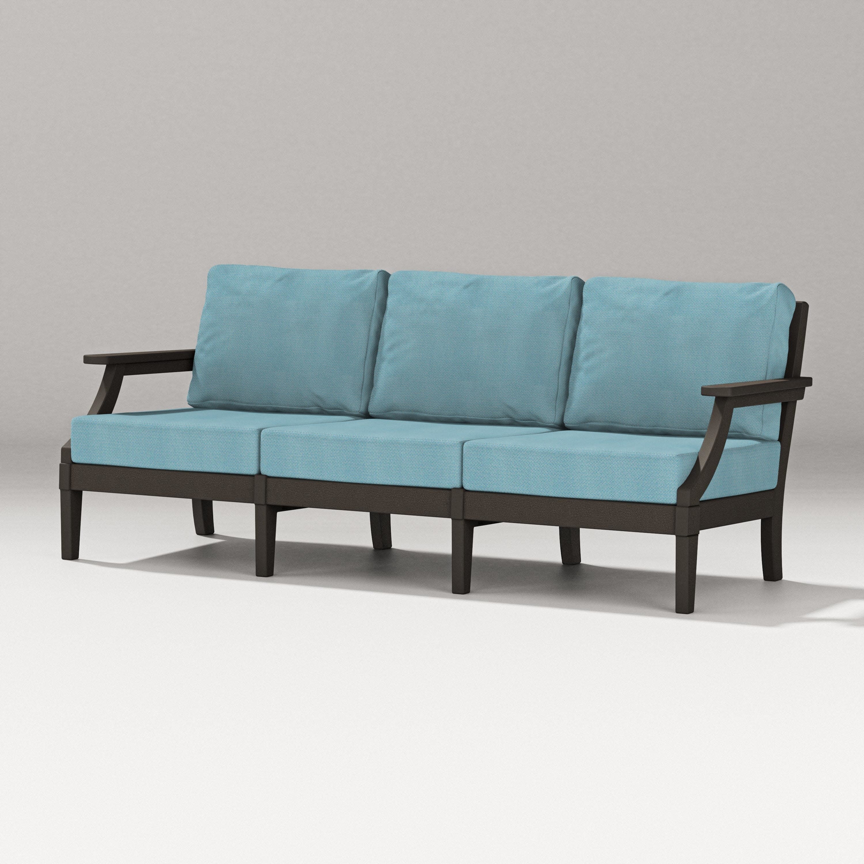 Estate Sofa in Vintage Coffee / Lattice Sky Blue