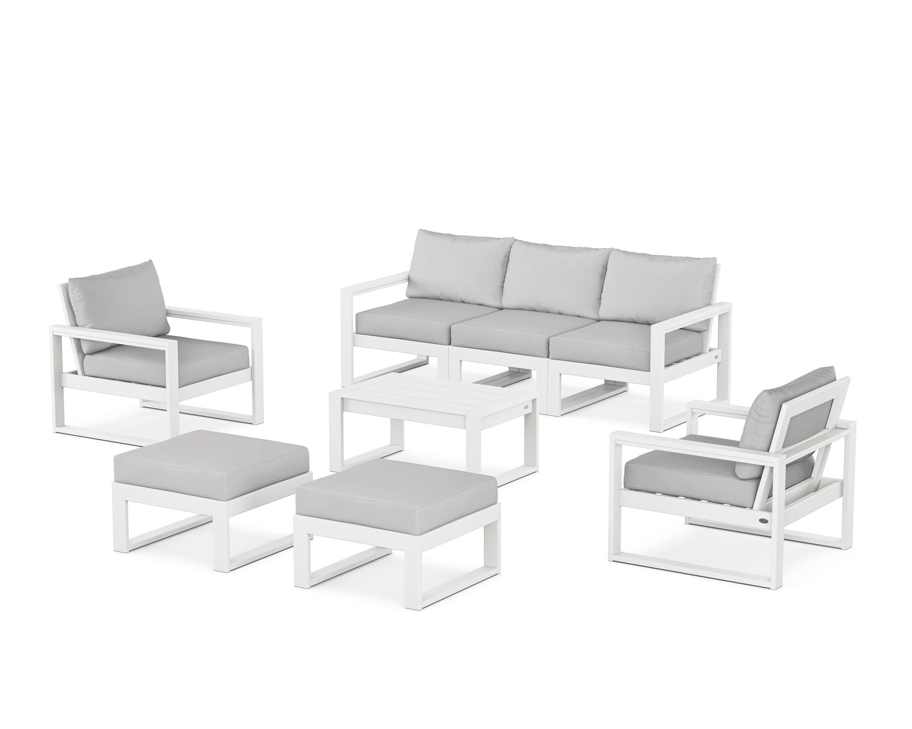 EDGE Sectional 8-Piece Lounge Sofa Set in White / Diamond in the Rough
