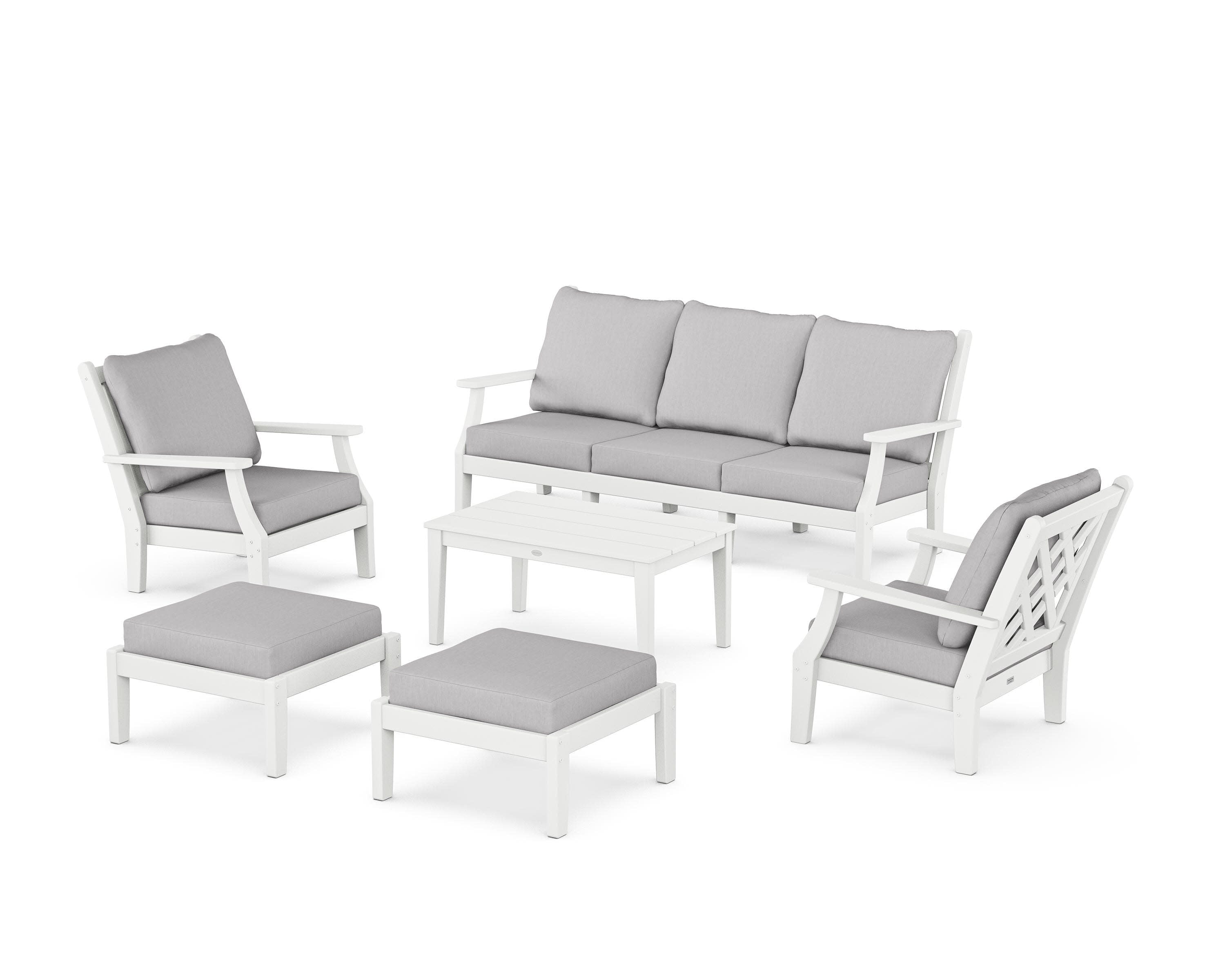 Wovendale 6-Piece Lounge Sofa Set in White / Granite