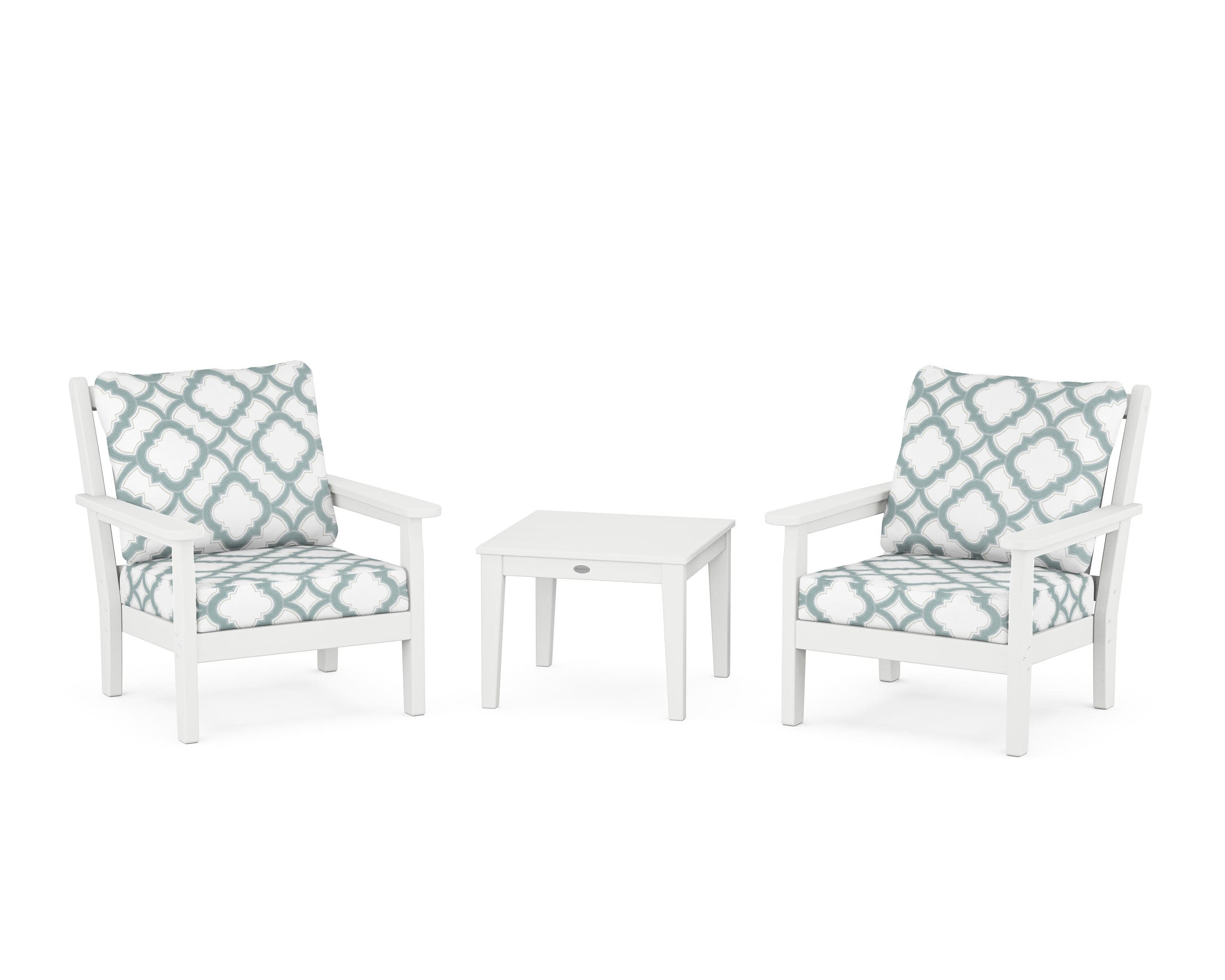 Chippendale 3-Piece Deep Seating Set in White / Trellis Glacier Spa