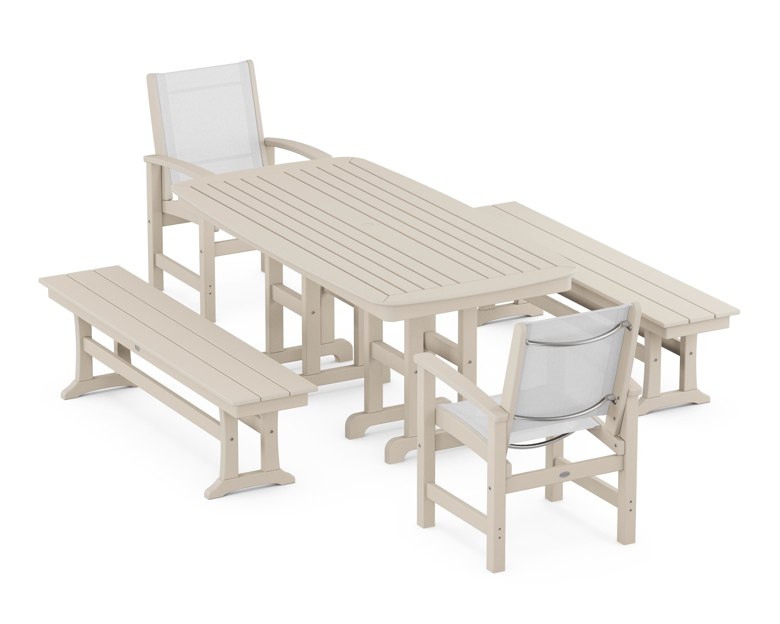 Coastal 5-Piece Dining Set in Sand / White Sling