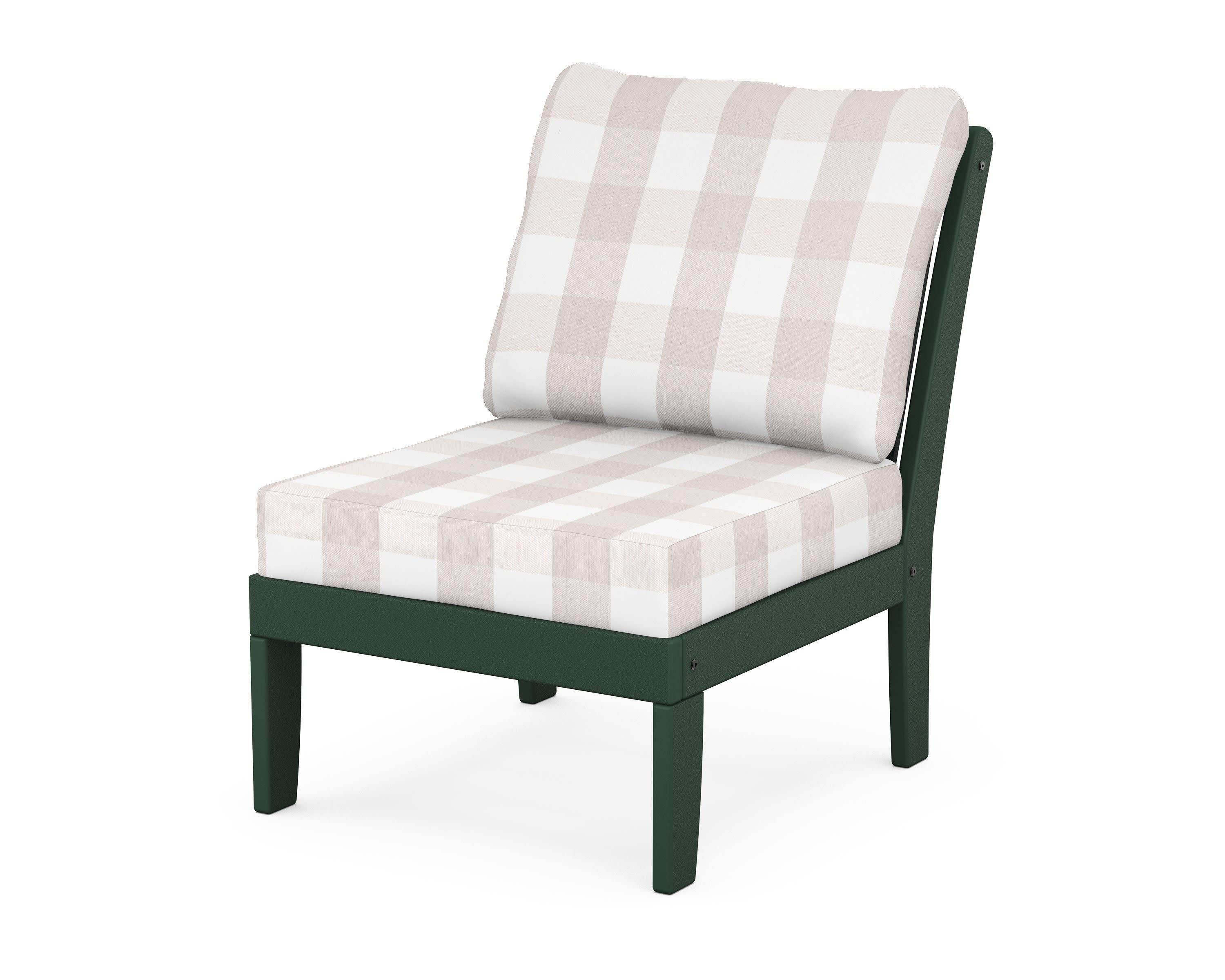 Braxton Modular Armless Chair in Green / Buffalo Plaid Dune Burlap