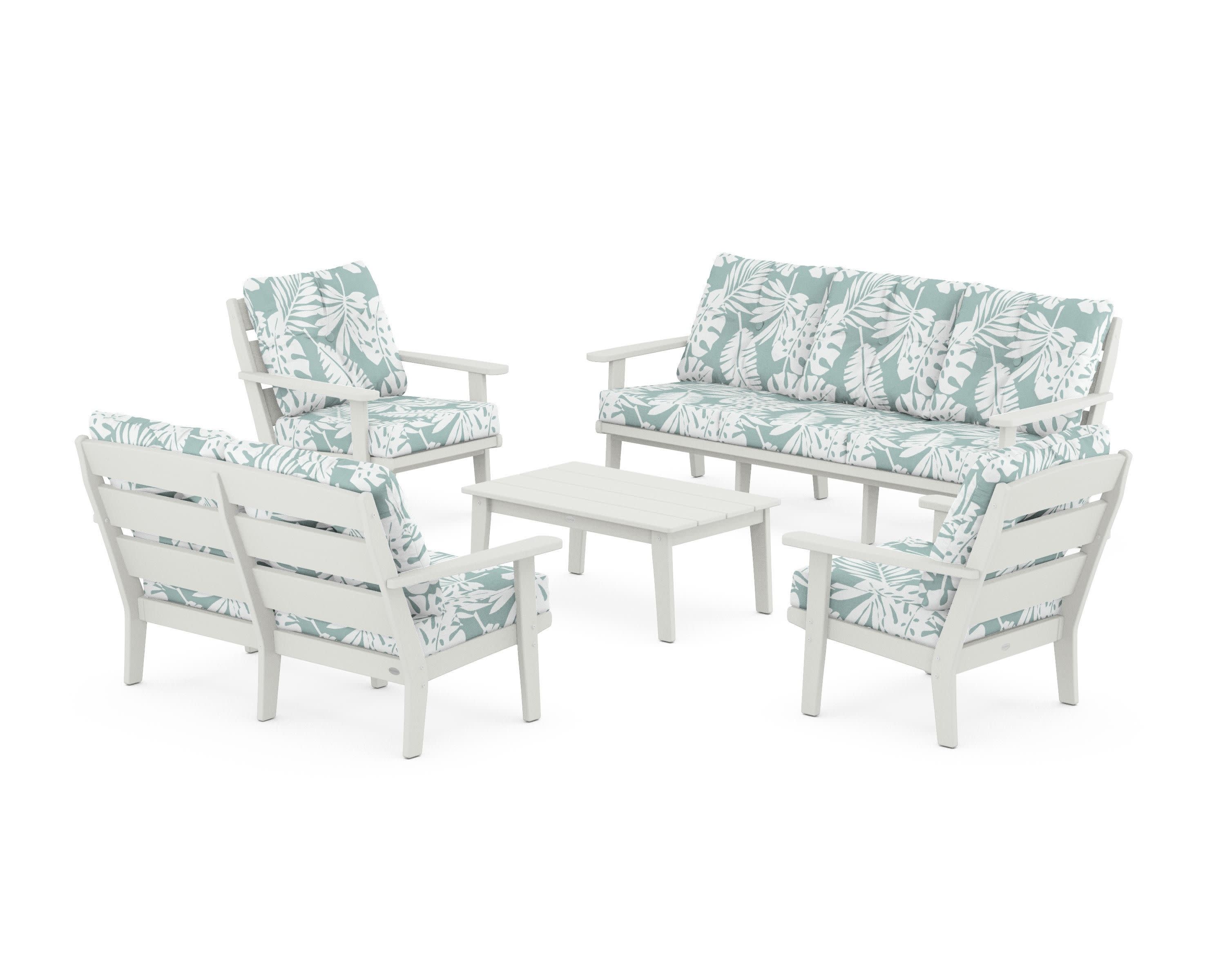 Lakeside 5-Piece Lounge Sofa Set in Vintage White / Leaf Glacier Spa