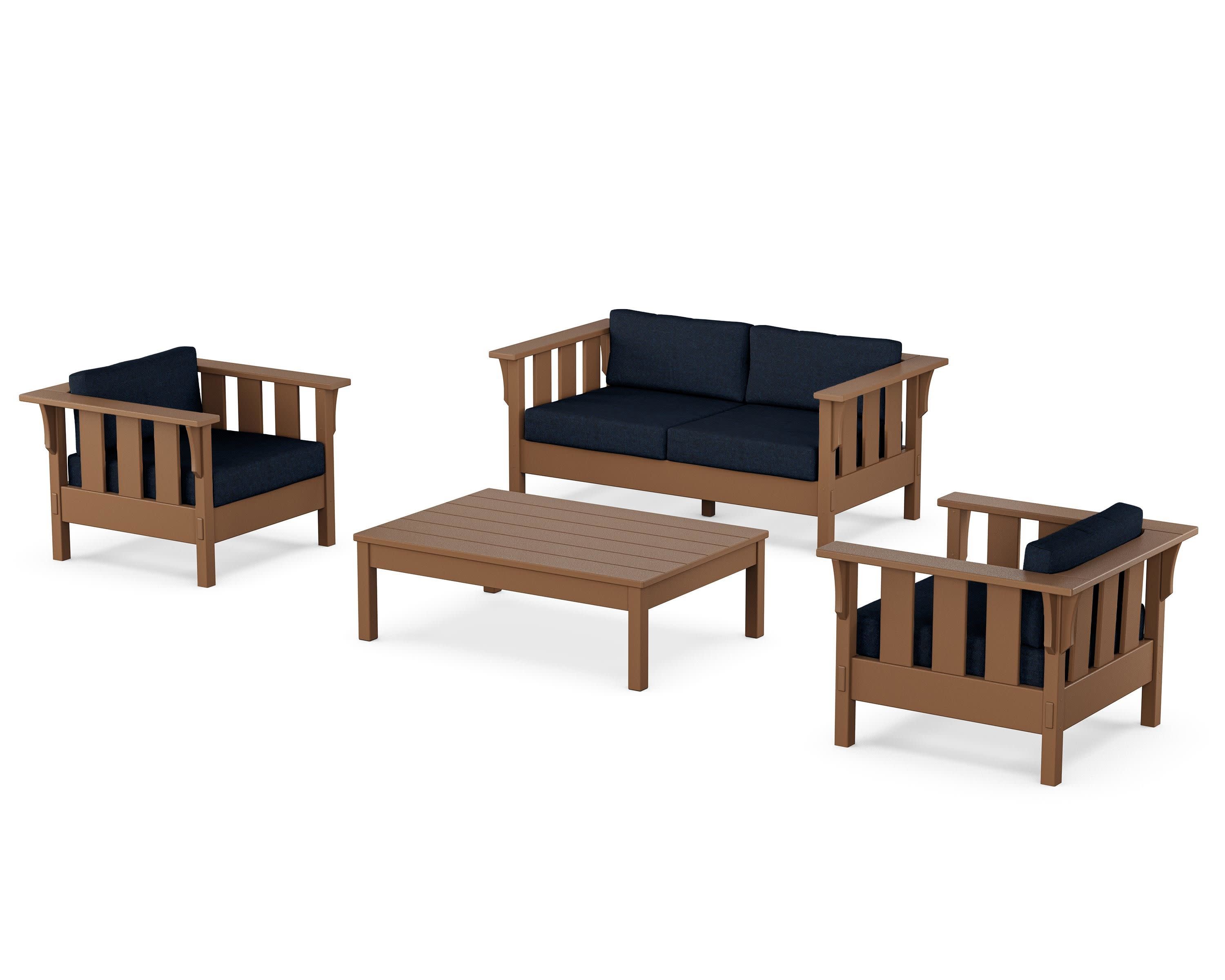Acadia 4-Piece Deep Seating Set with Loveseat in Teak / Marine Indigo