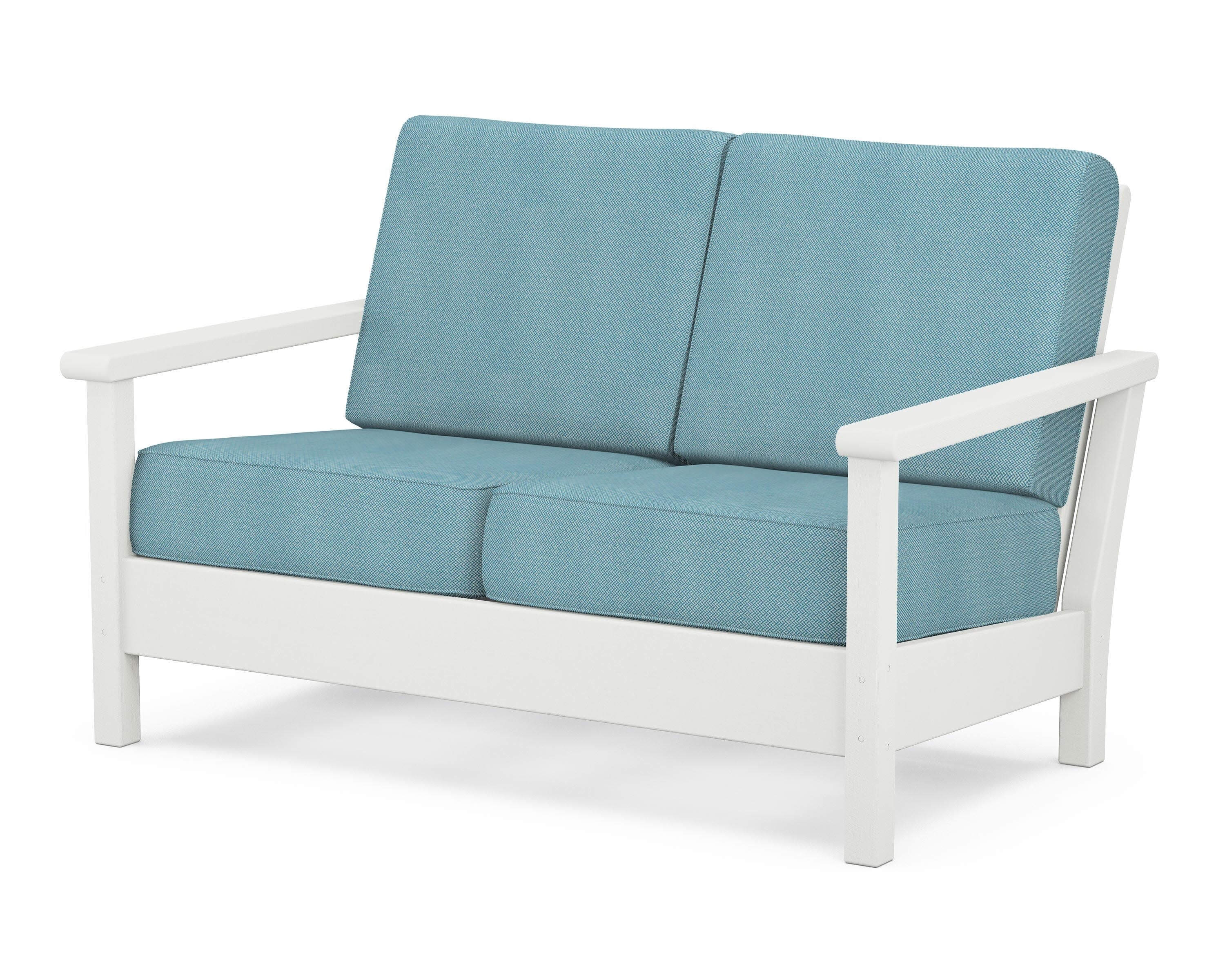 Harbour Deep Seating Loveseat in Vintage White / Lattice Sky Blue
