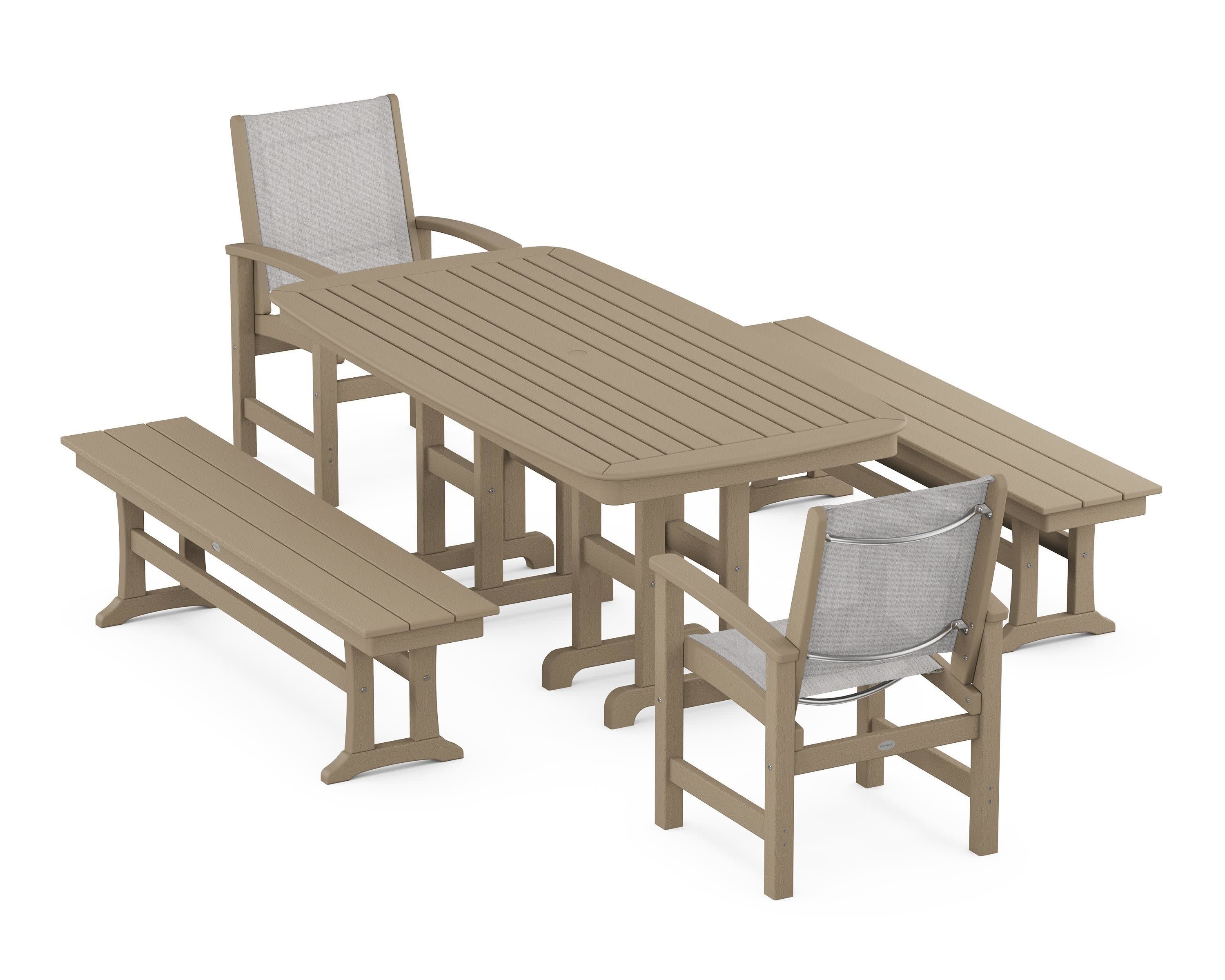 Coastal 5-Piece Dining Set in Vintage Sahara / Parchment Sling