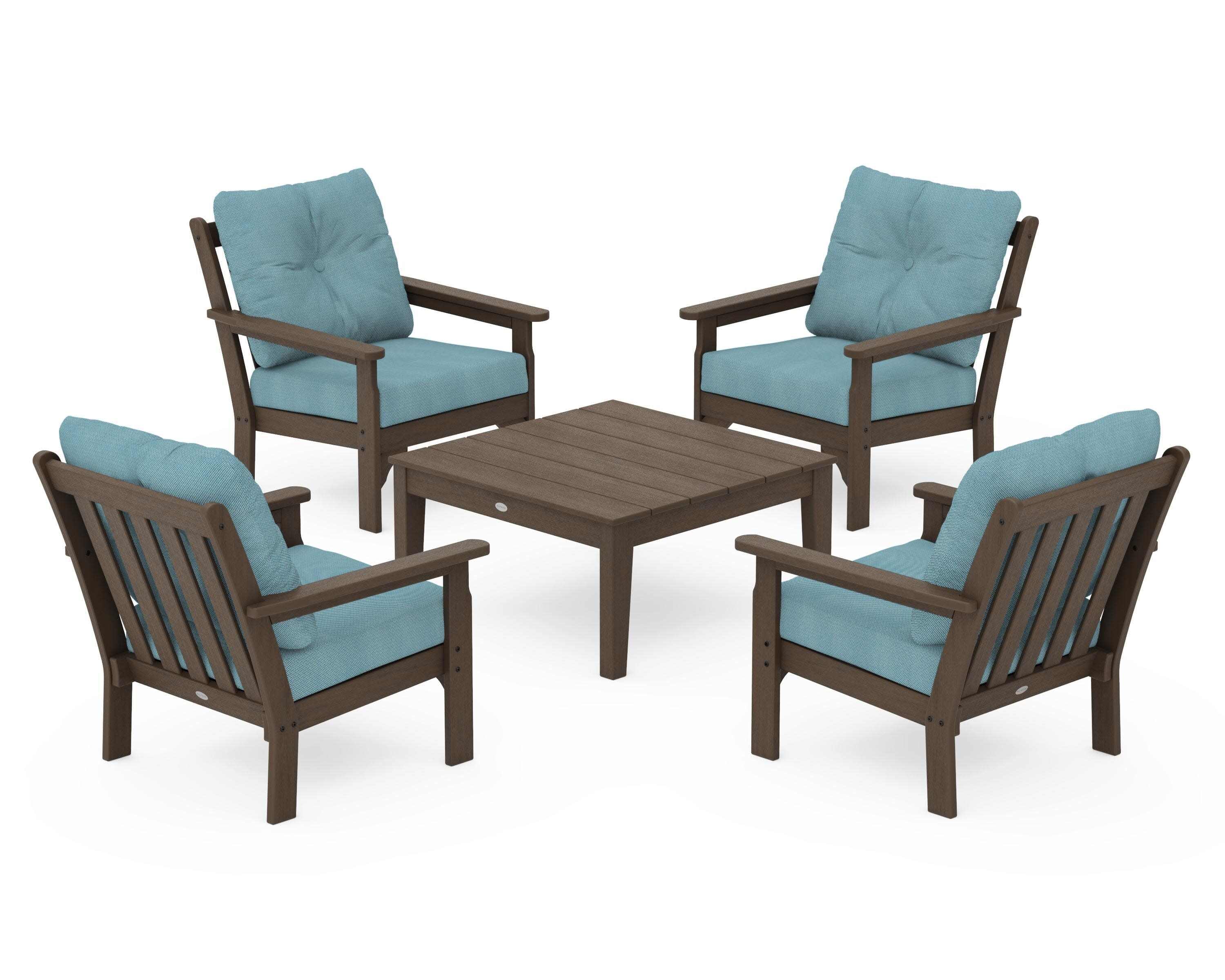 Vineyard 5-Piece Deep Seating Conversation Set in Kona / Lattice Sky Blue